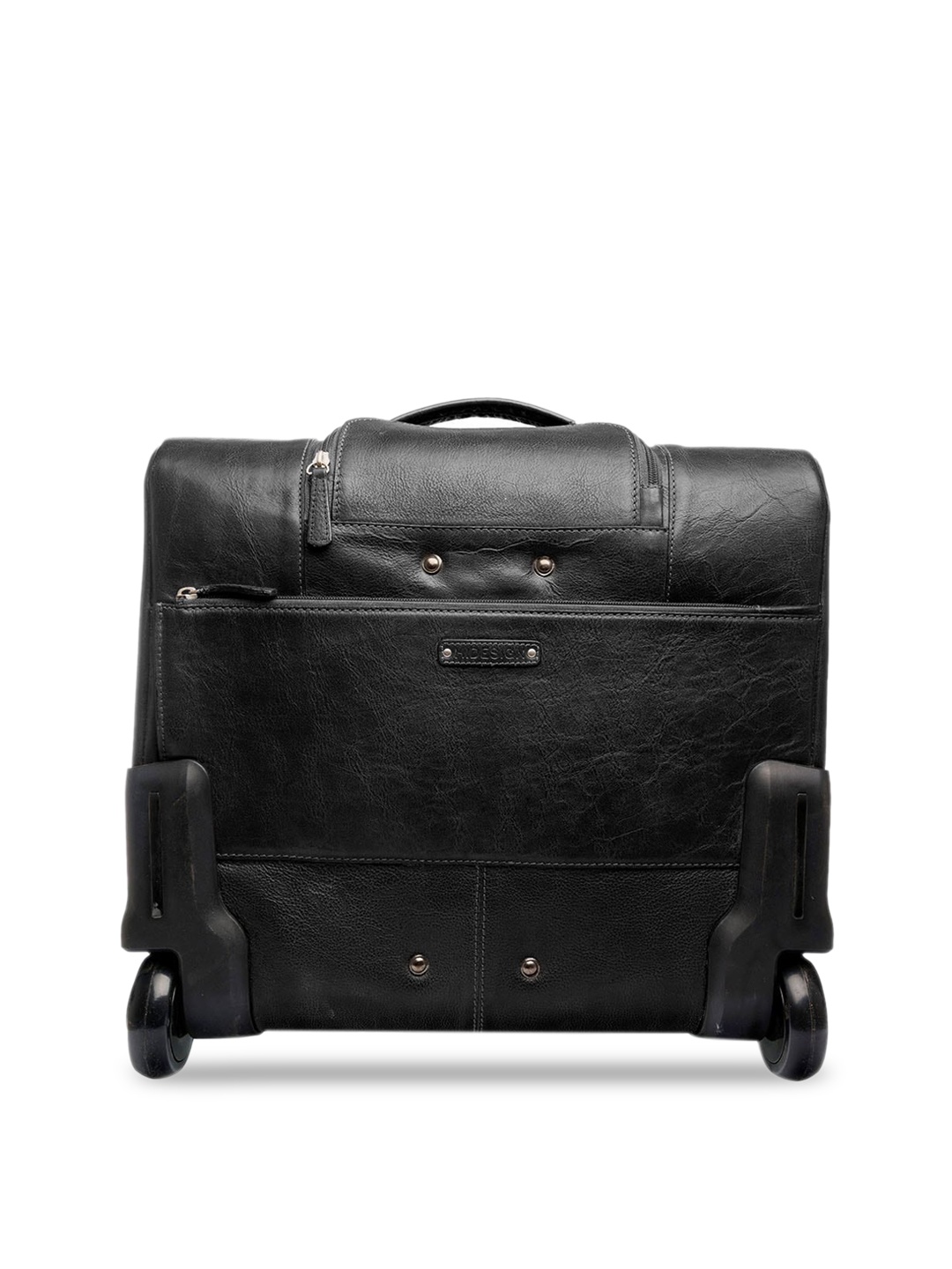 

Hidesign Black Solid Leather Overnighter Trolley Bag