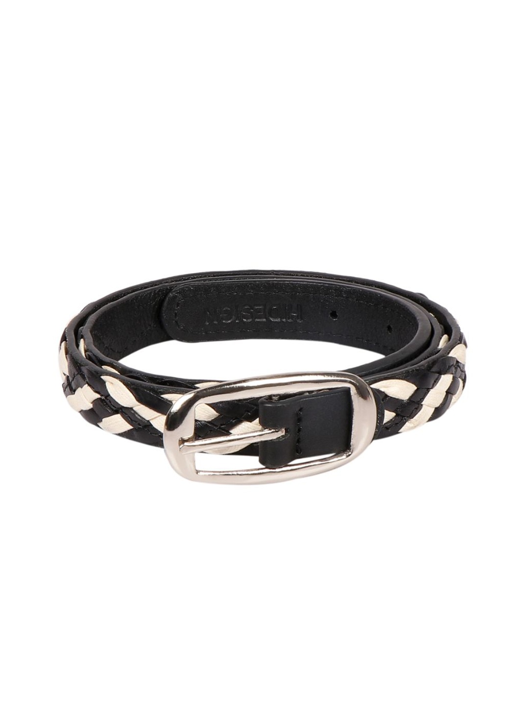 

Hidesign Women Black & White Woven Design Reversible Leather Belt