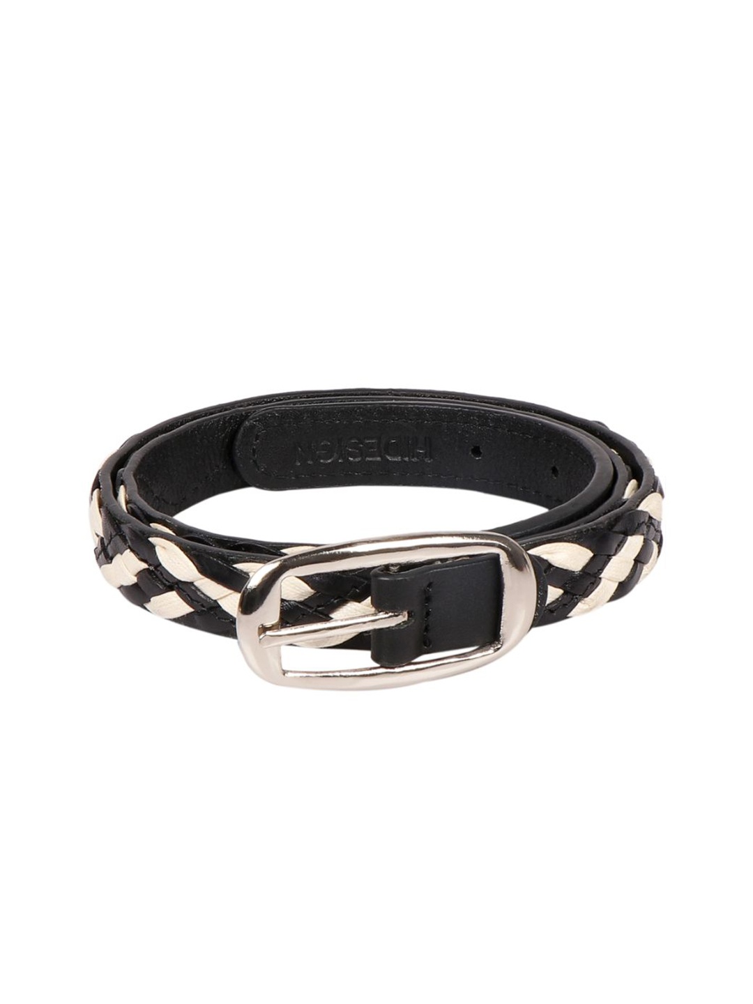 

Hidesign Women White & Black Woven Design Reversible Leather Belt