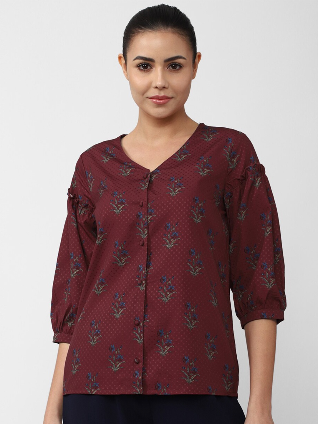 

Van Heusen Woman Maroon & Green Printed Tunic