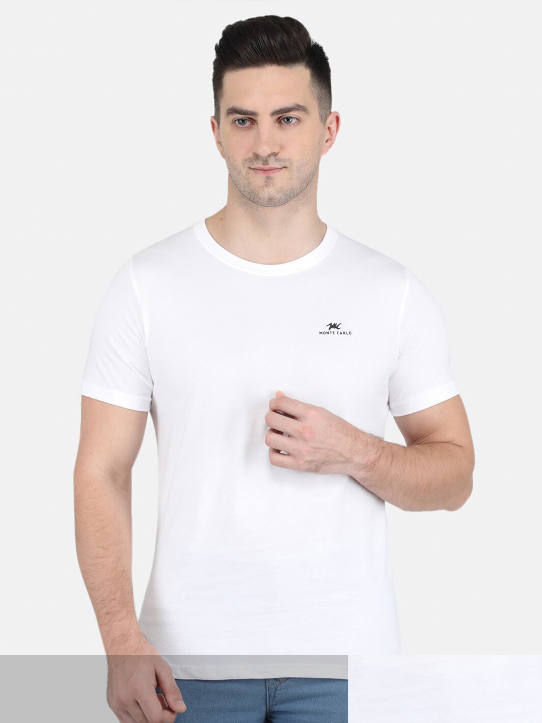 

Monte Carlo Men White Solid Cotton T-shirt