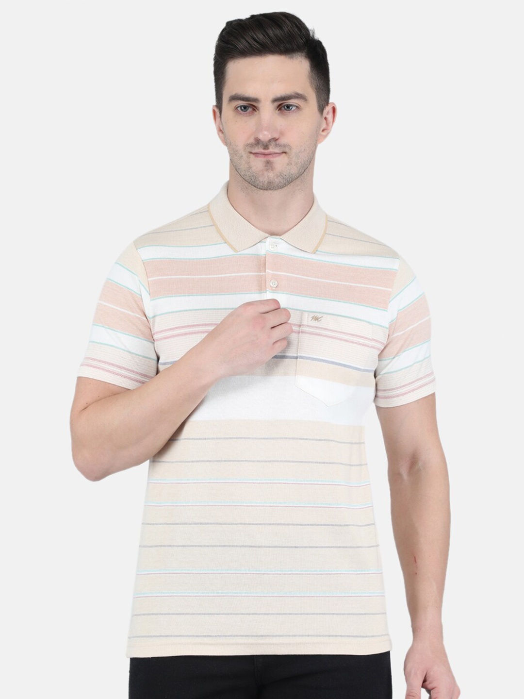 

Monte Carlo Men Off White Striped Polo Collar T-shirt