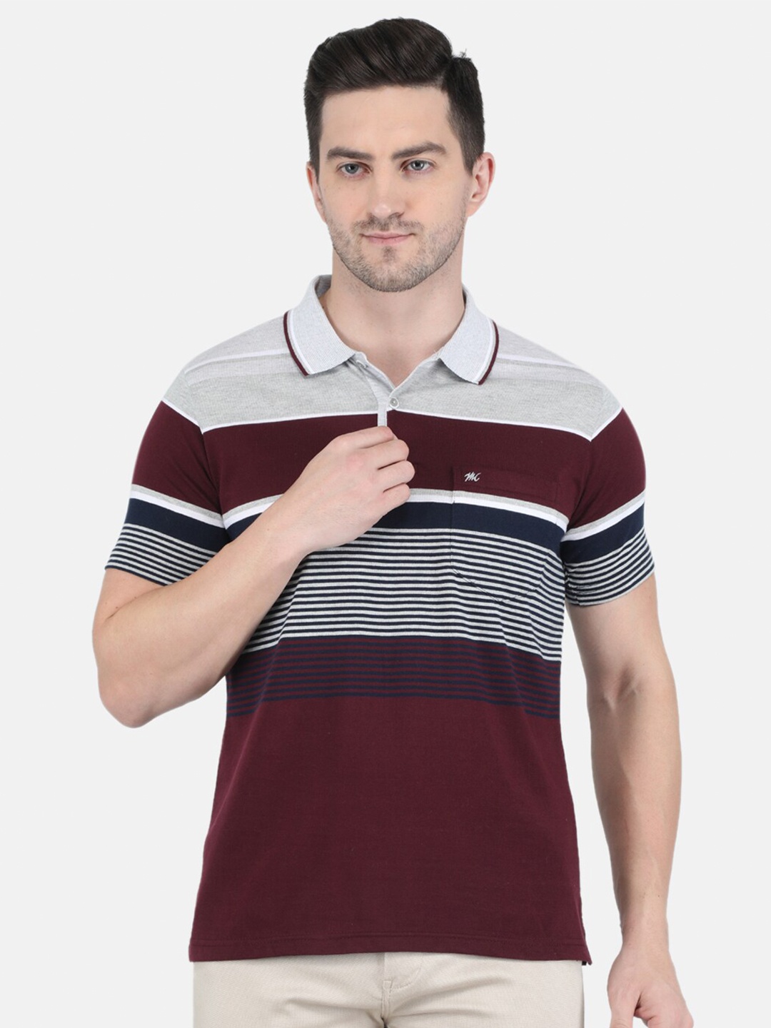 

Monte Carlo Men Maroon & Grey Colourblocked Polo Collar T-shirt