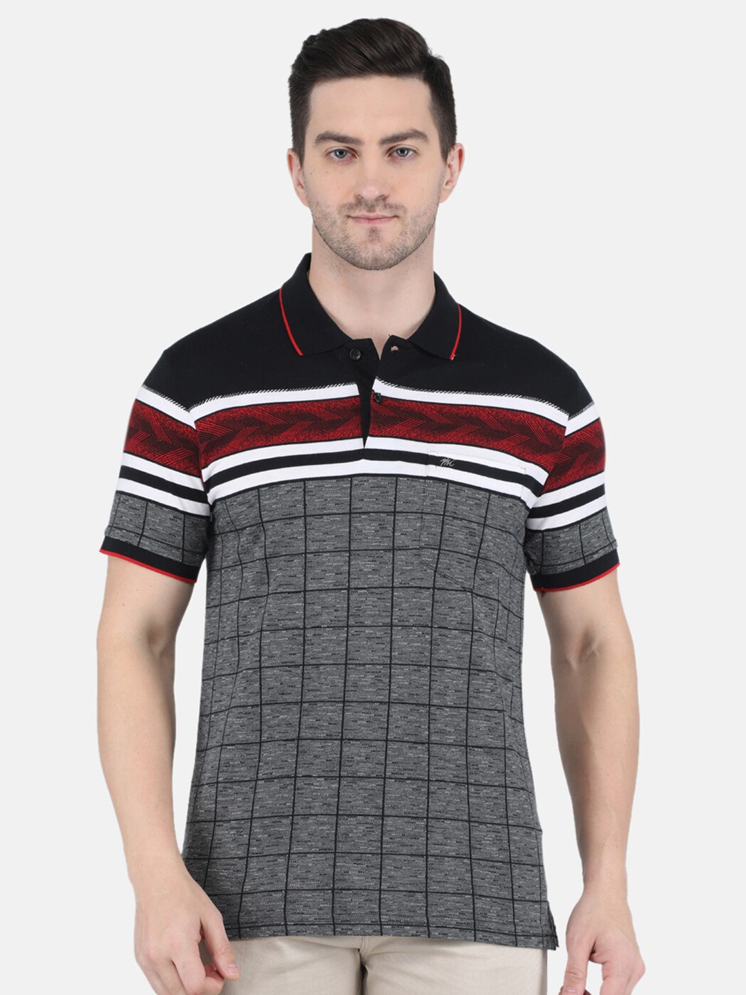 

Monte Carlo Men Grey Checked Polo Collar T-shirt