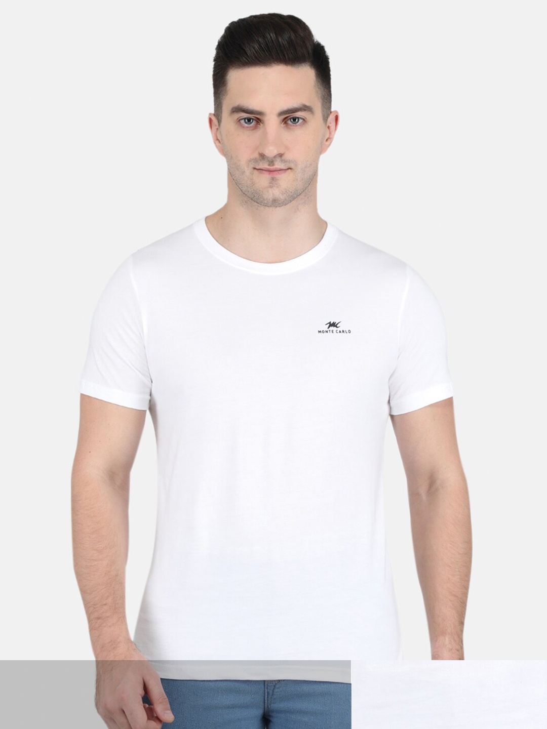 

Monte Carlo Men White Solid Cotton T-shirt