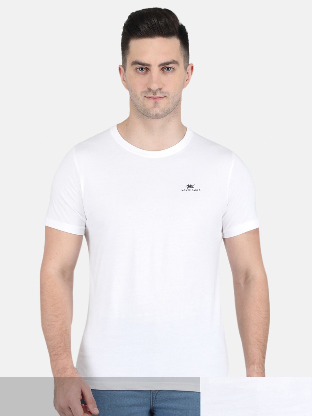 

Monte Carlo Men White Round Neck Cotton T-shirt