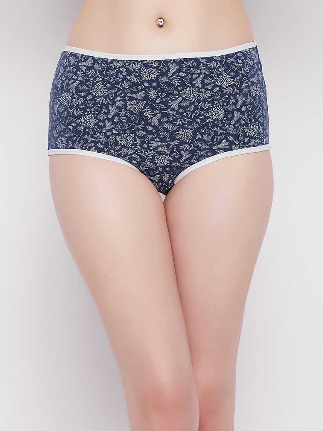 

Clovia Women Blue Floral Printed Cotton High Waist Hipster Briefs
