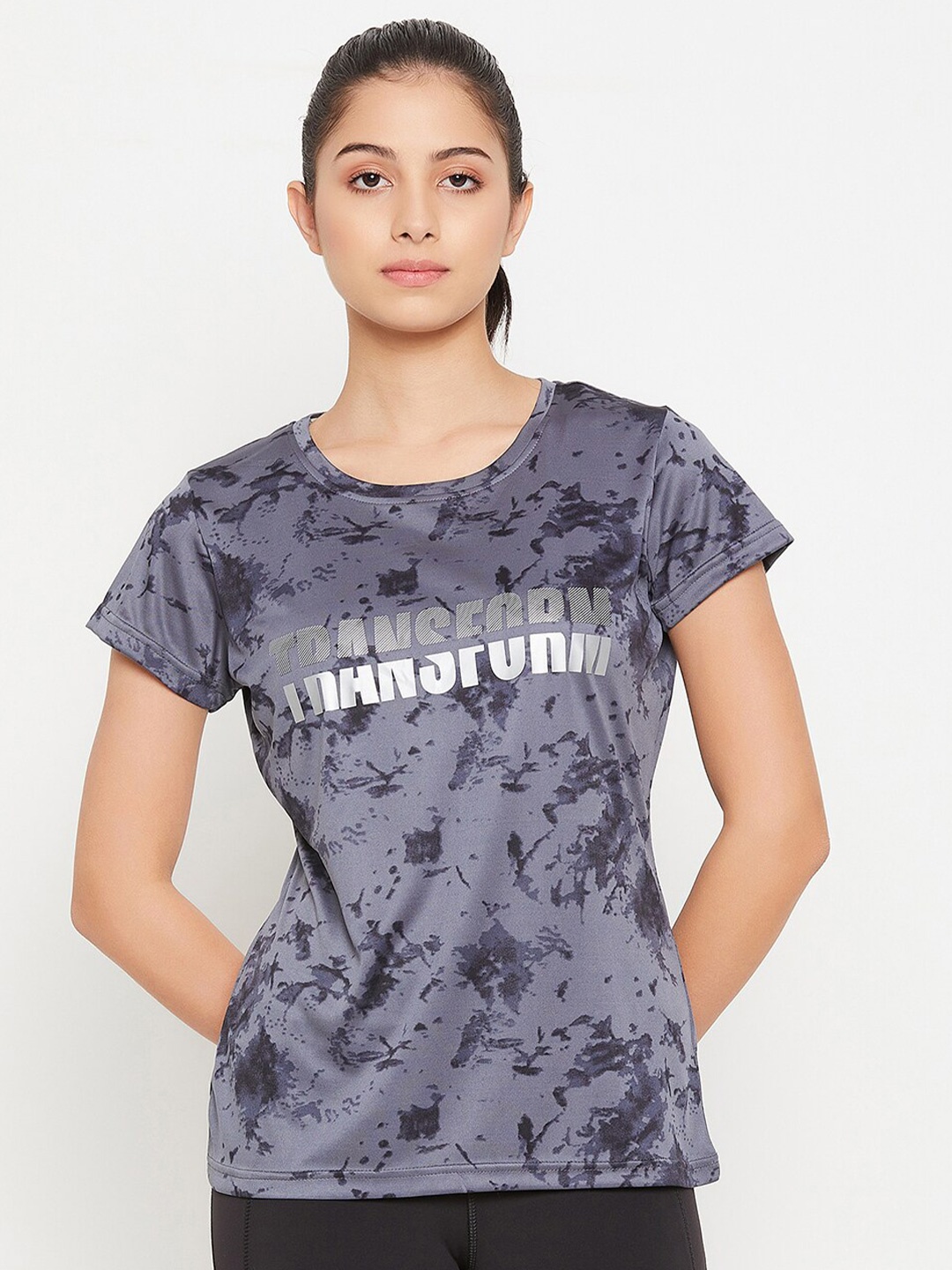 

Clovia Women Grey Printed Reflective Sticker T-shirt