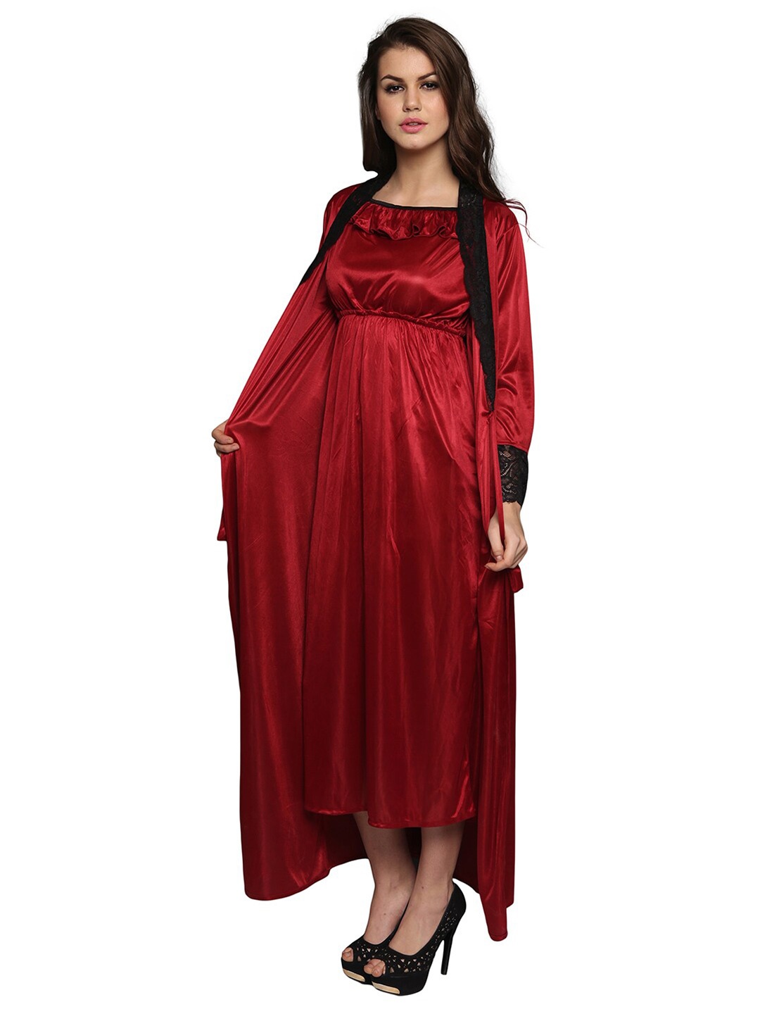 

Clovia Women Red Maxi Nightdress