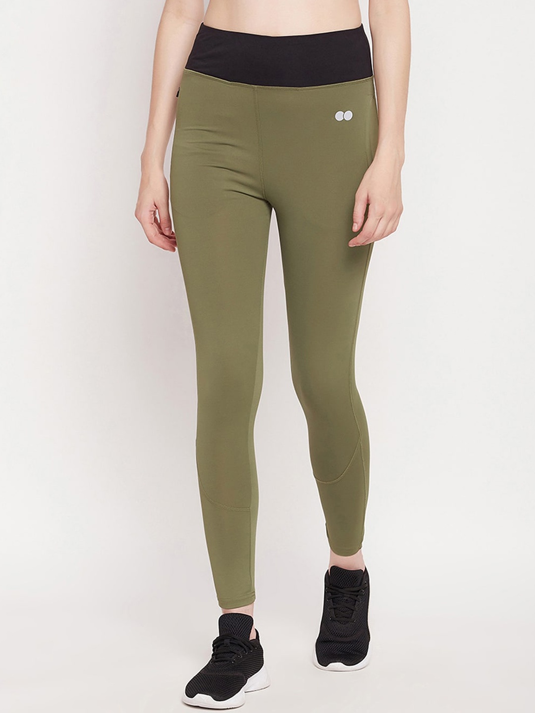

Clovia Snug-Fit High Rise Active Tights with Side Pockets, Olive