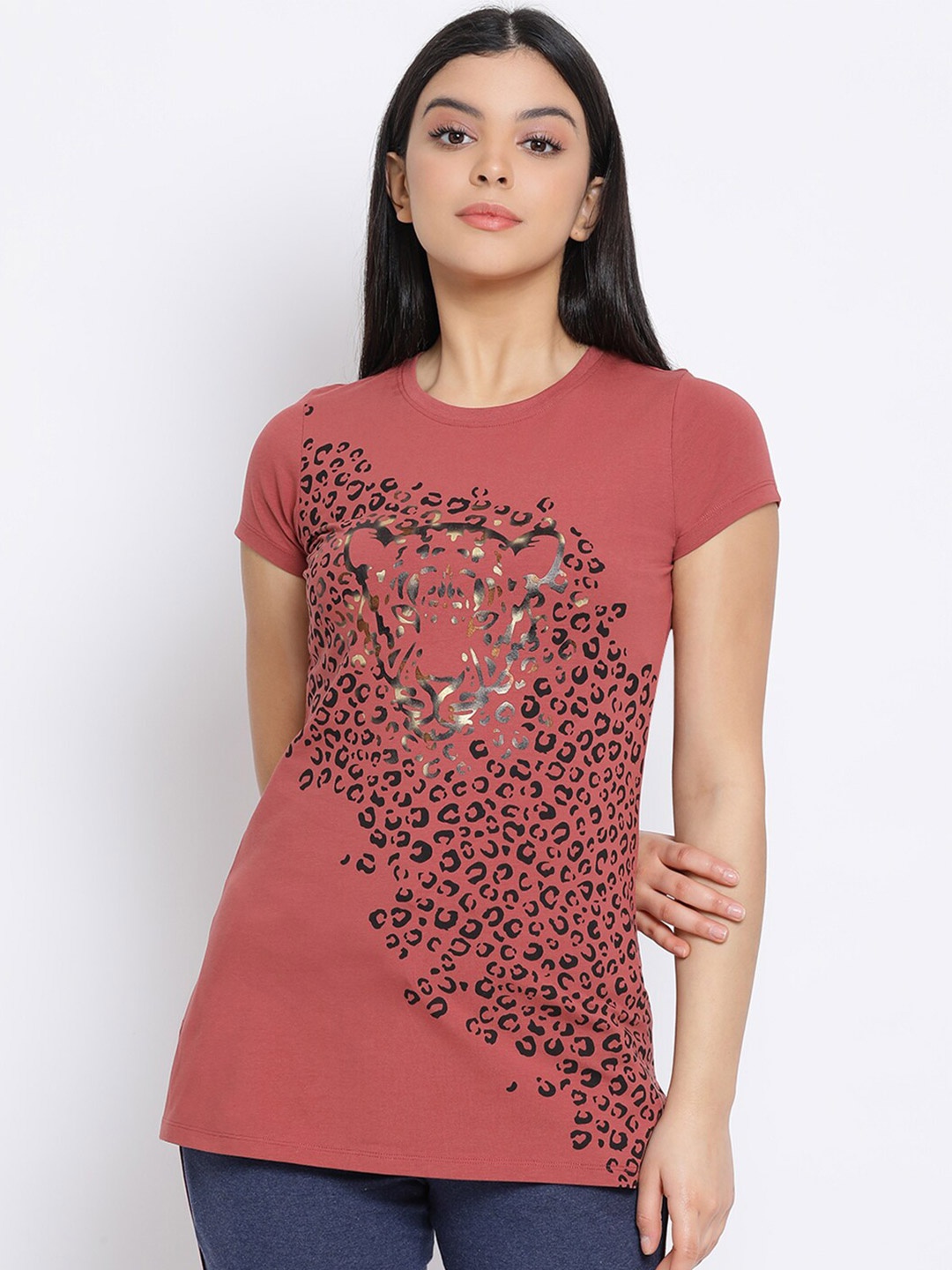 

LYRA Women Rust Printed Cotton T-shirt