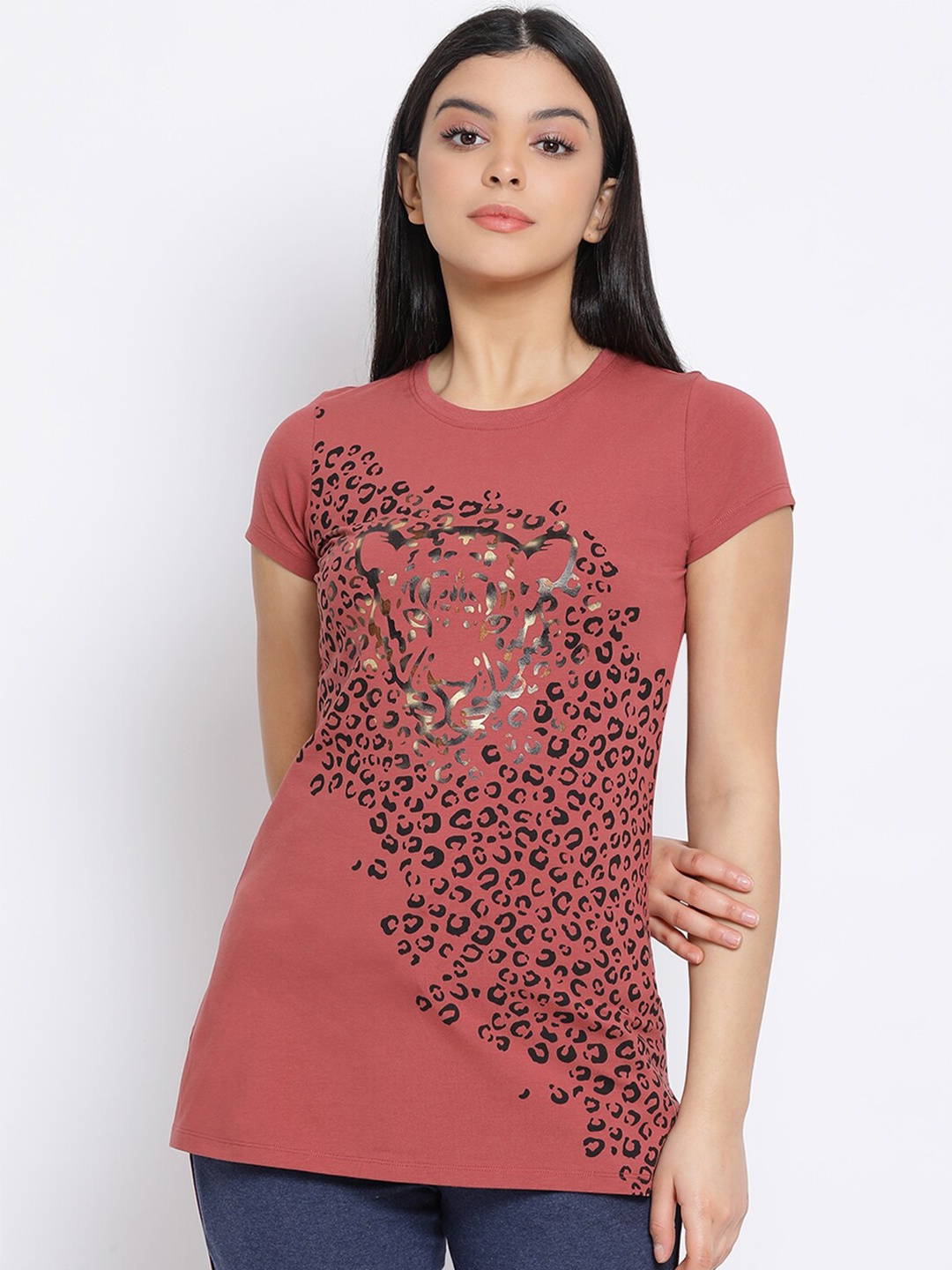 

LYRA Women Red Printed Cotton T-shirt