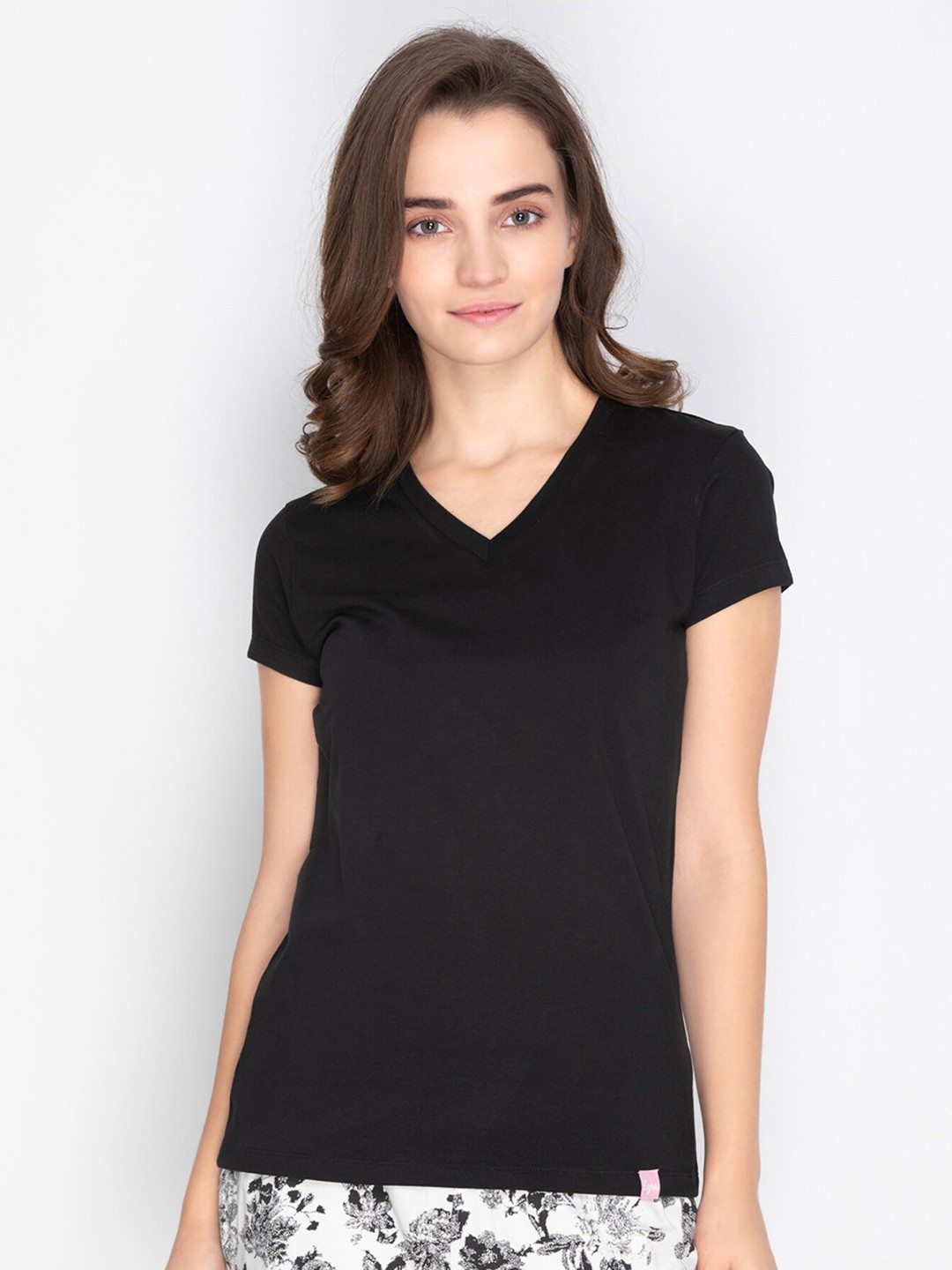 

LYRA Women Black V-Neck Cotton T-shirt
