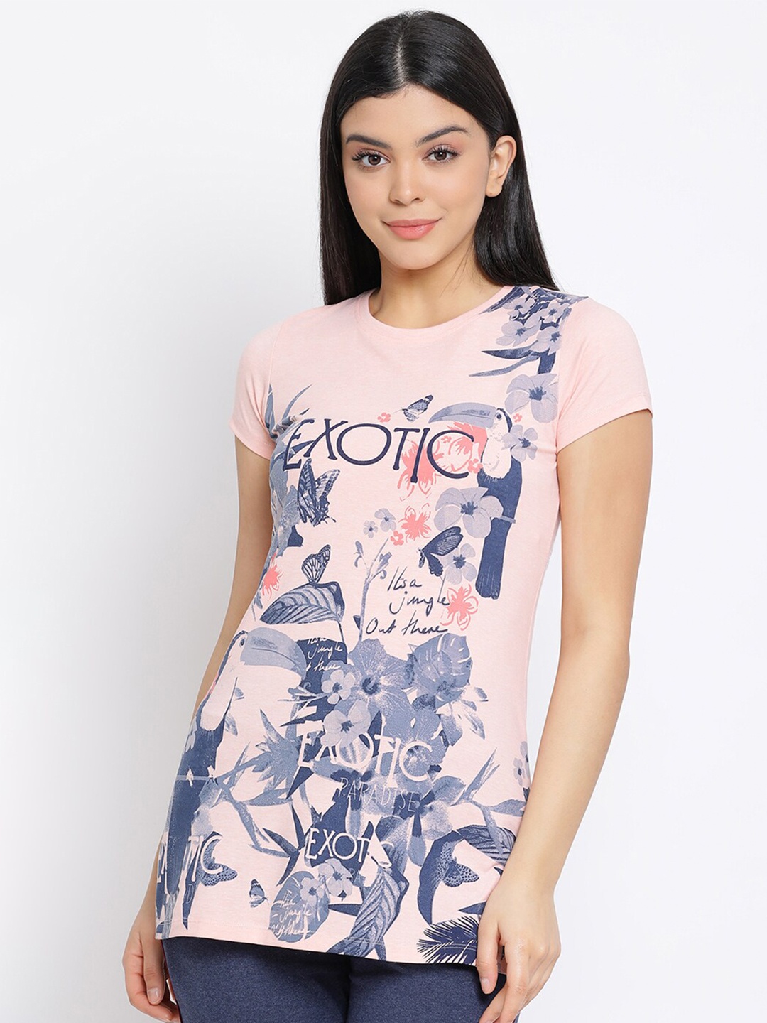 

LYRA Women Pink Printed Short Sleeves T-shirt