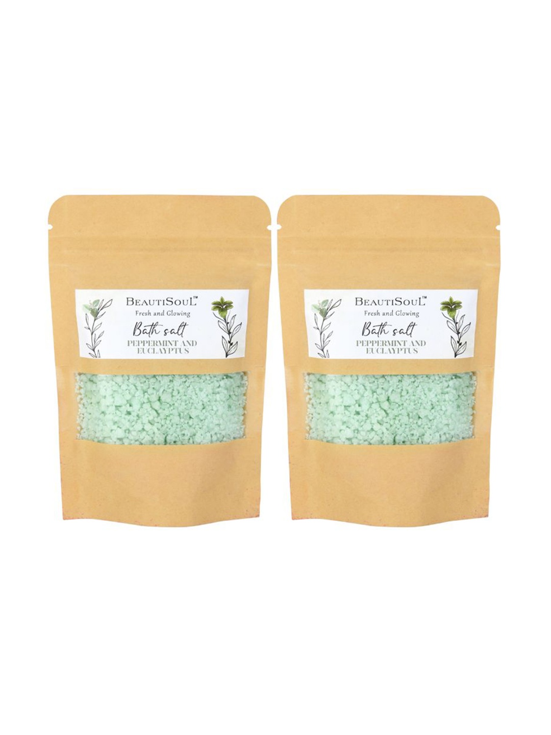 

Beautisoul Set Of 2 Peppermint & Eucalyptus Bath Salt & Foot Soak 100 g Each, Green