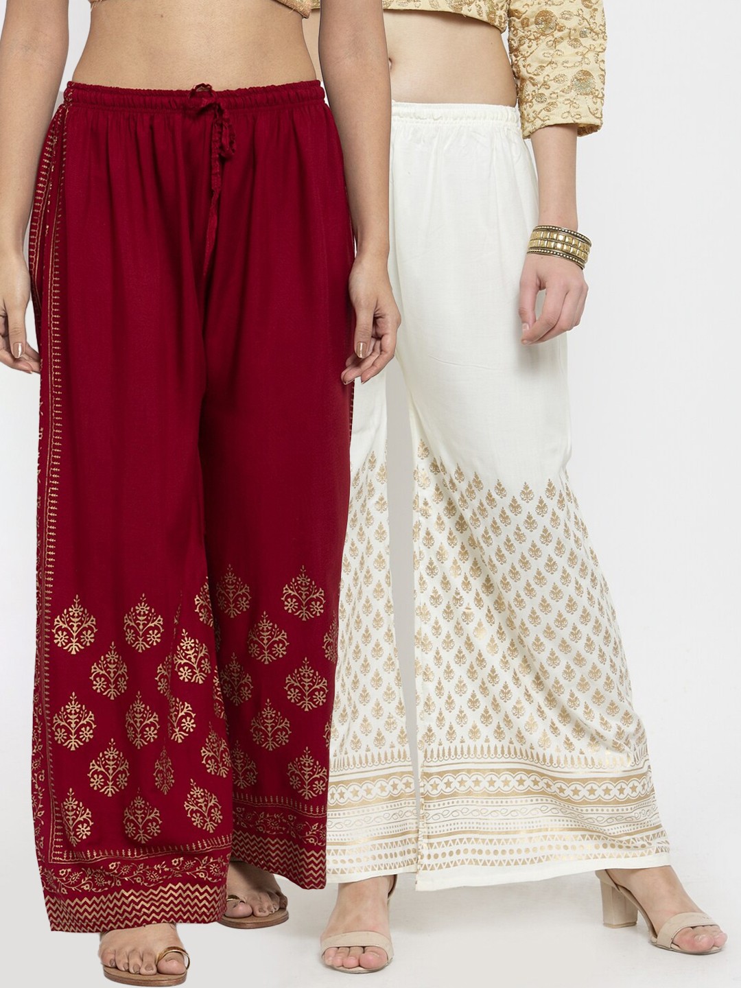 

Clora Creation Women White & Red Pack Of 2 Ethnic Motifs Printed Palazzos