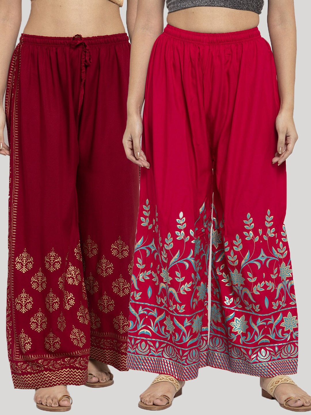 

Clora Creation Women Red & Maroon Pack Of 2 Floral Printed Palazzos
