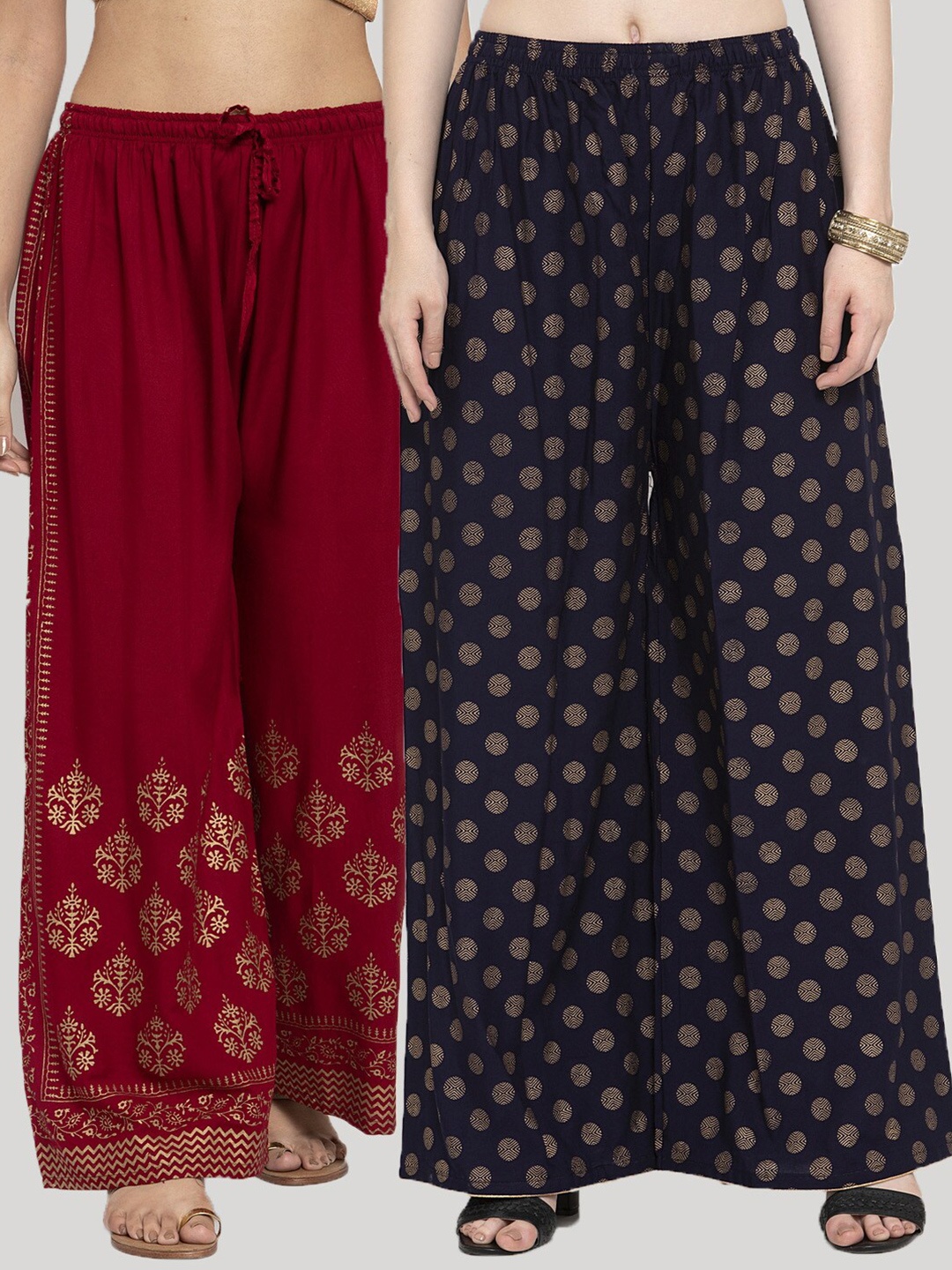 

Clora Creation Women Maroon & Blue Pack Of 2 Floral Printed Palazzos
