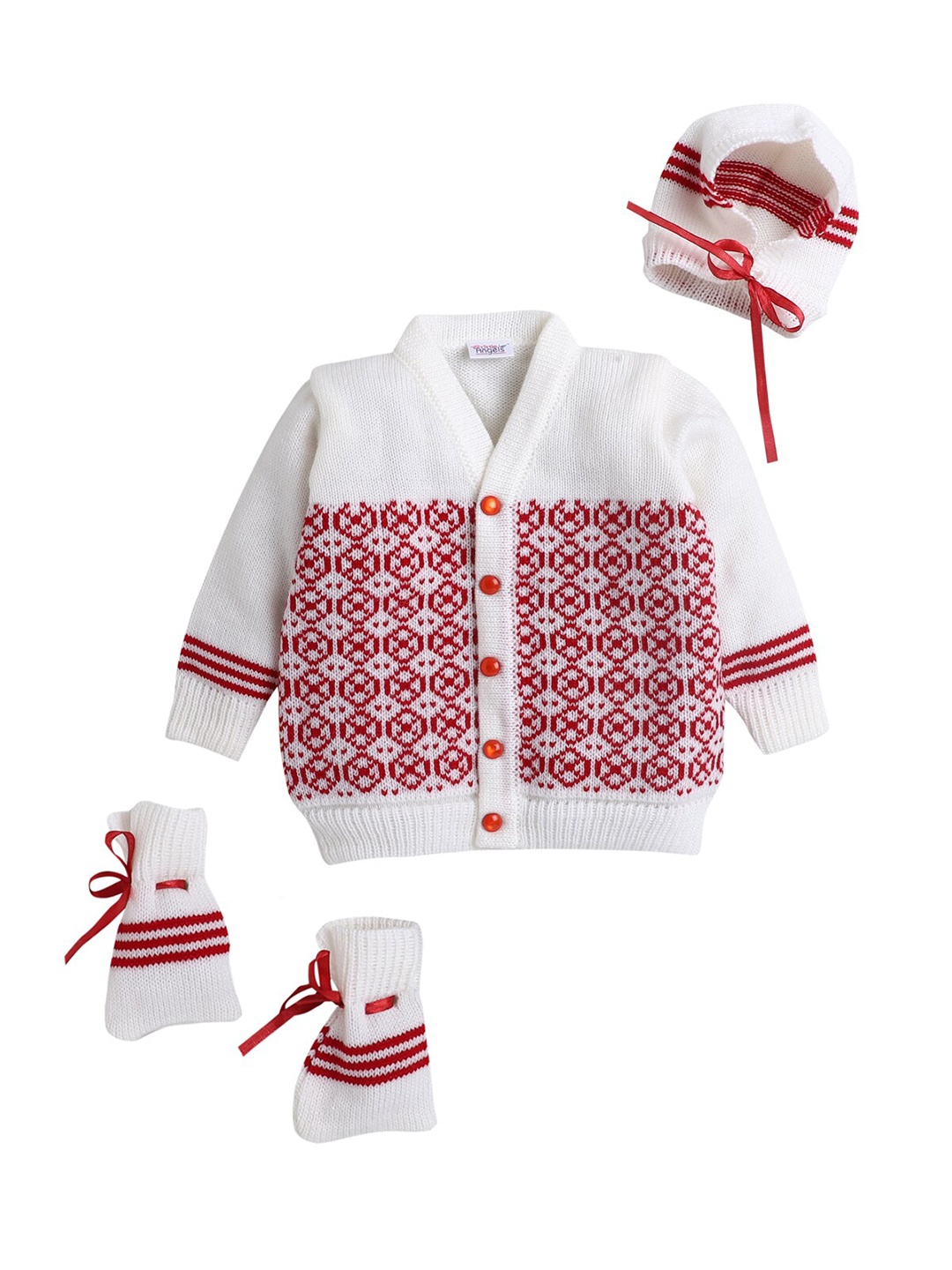 

Little Angels Unisex Kids White & Red Cable Knit Cardigan
