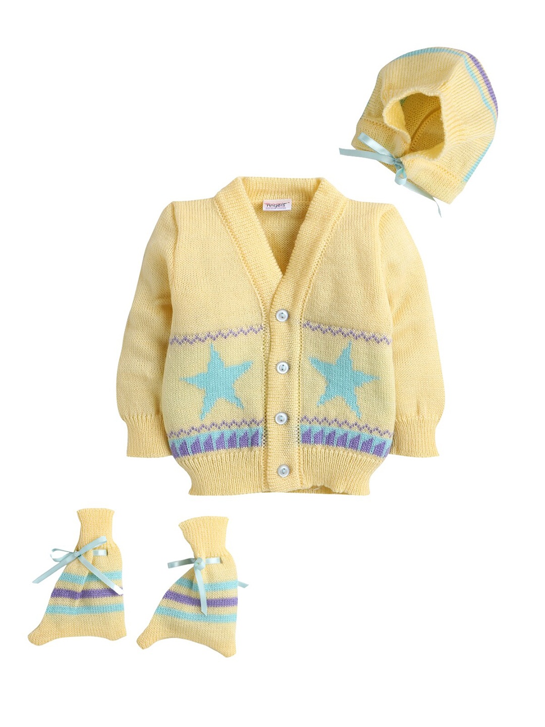 

Little Angels Unisex Kids Yellow & Blue Cable Knit Cardigan