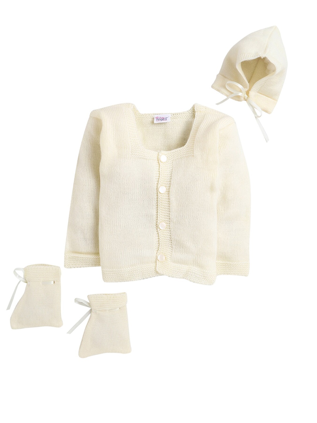 

Little Angels Unisex Kids Cream-Coloured Cable Knit Cardigan Matching Cap And Socks