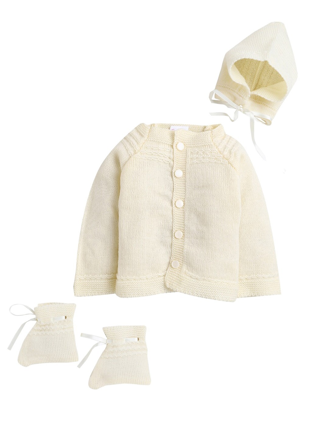 

Little Angels Unisex Kids Cream-Coloured Cable Knit Cardigan Matching Cap And Socks