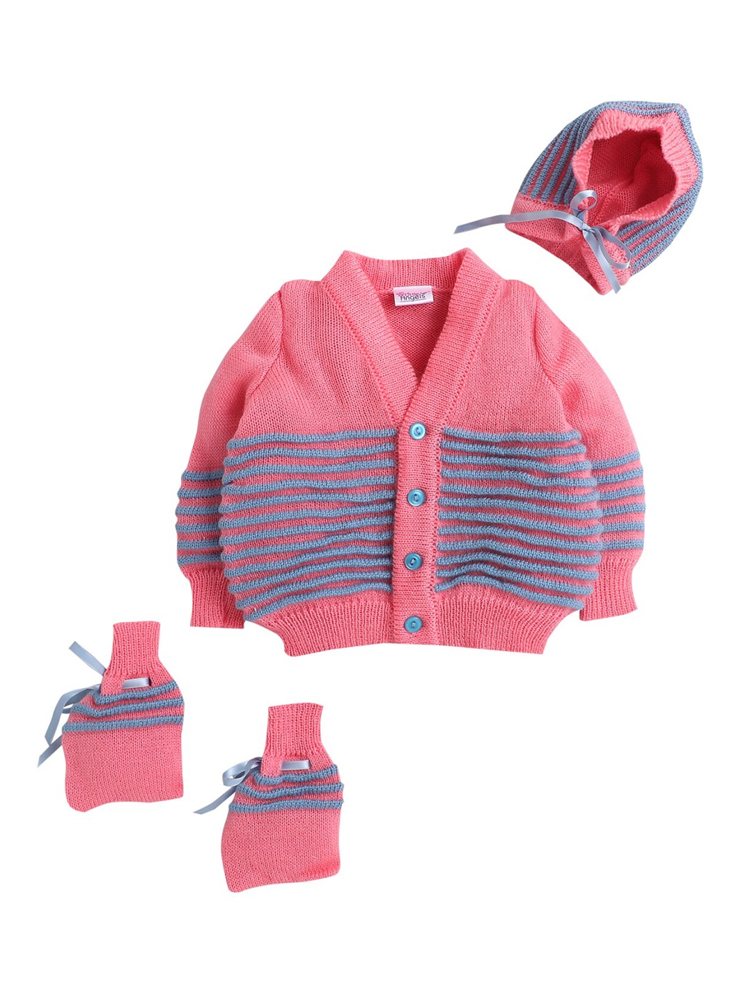 

Little Angels Girls Pink & Blue Cable Knit Cardigan Matching Cap And Socks