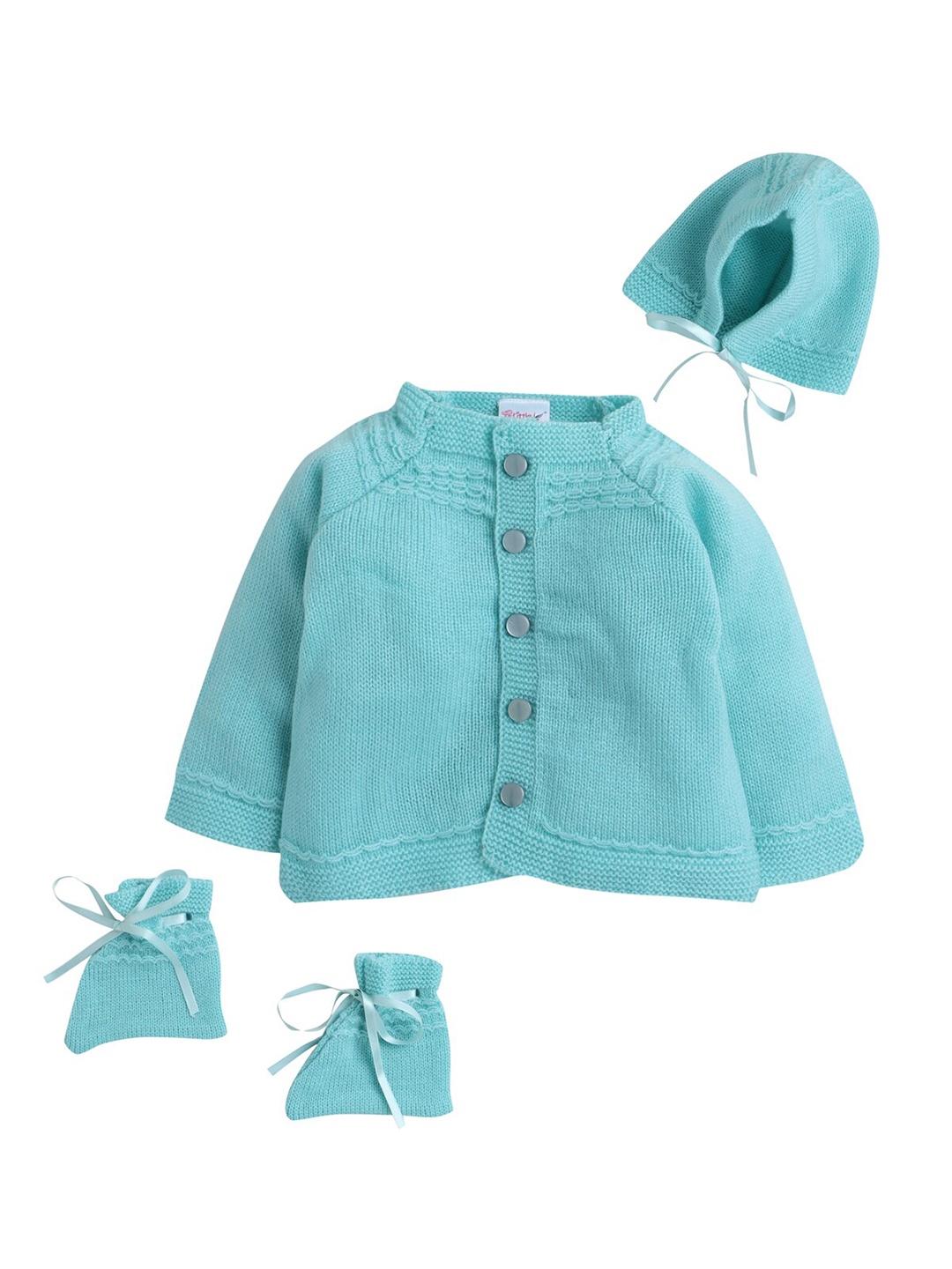 

Little Angels Unisex Kids Green Cable Knit Cardigan matching Cap And Socks