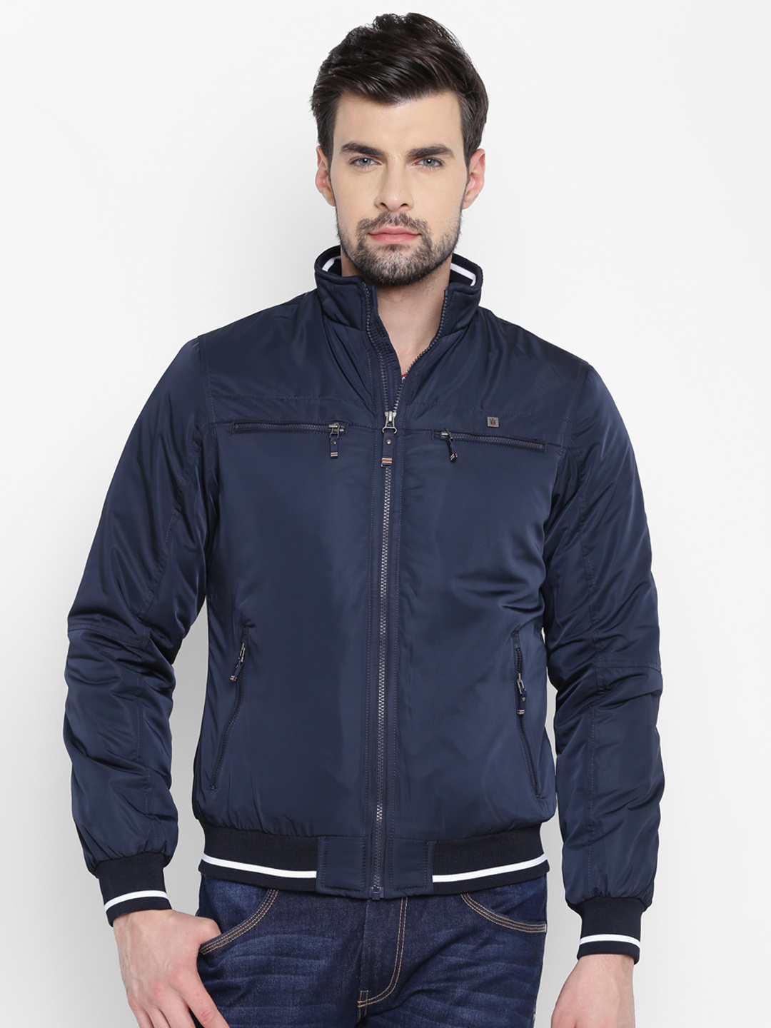 

Louis Philippe Sport Men Navy Blue Solid Bomber Jacket