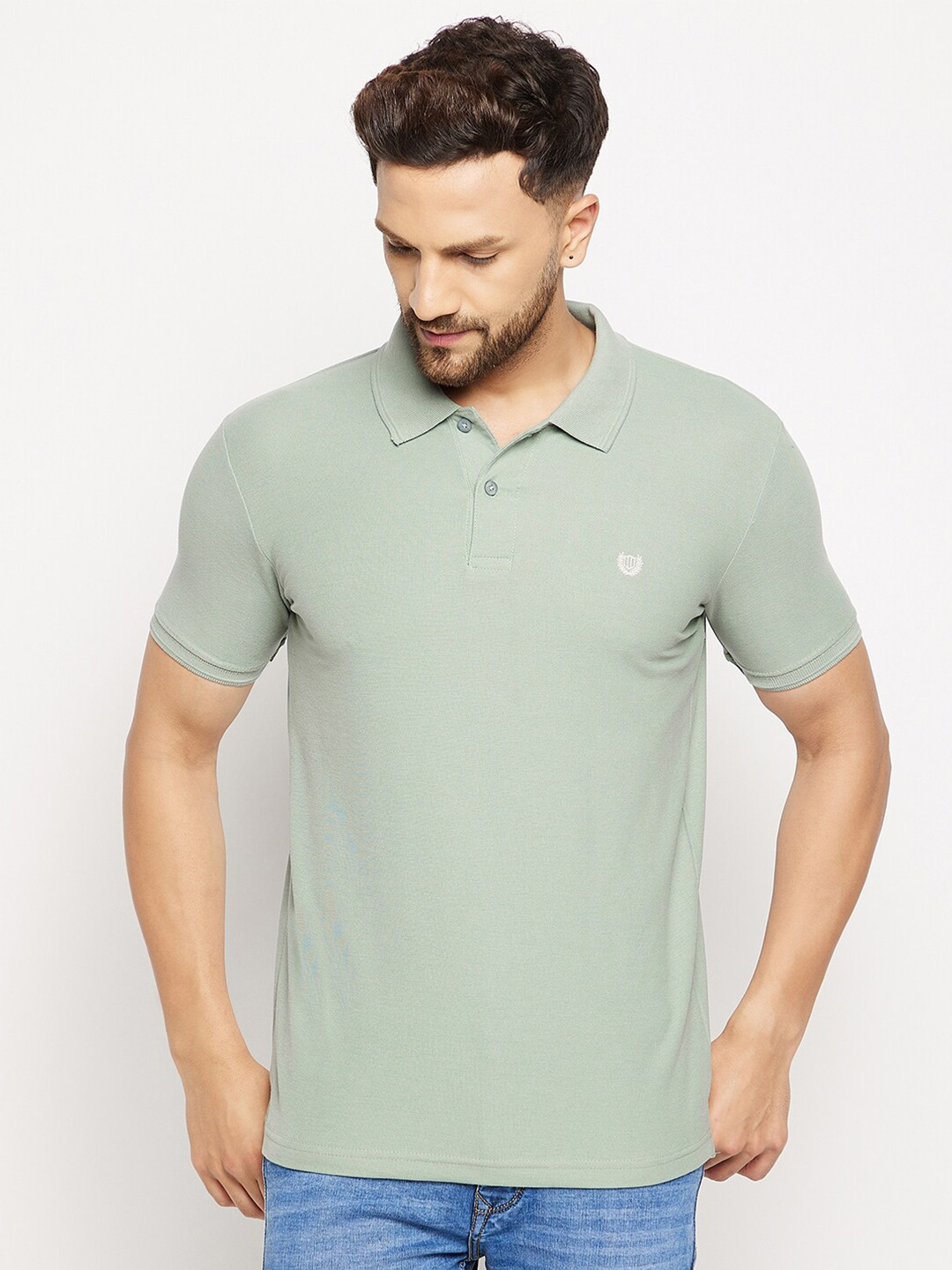 

Duke Men Green Polo Collar Slim Fit Cotton T-shirt