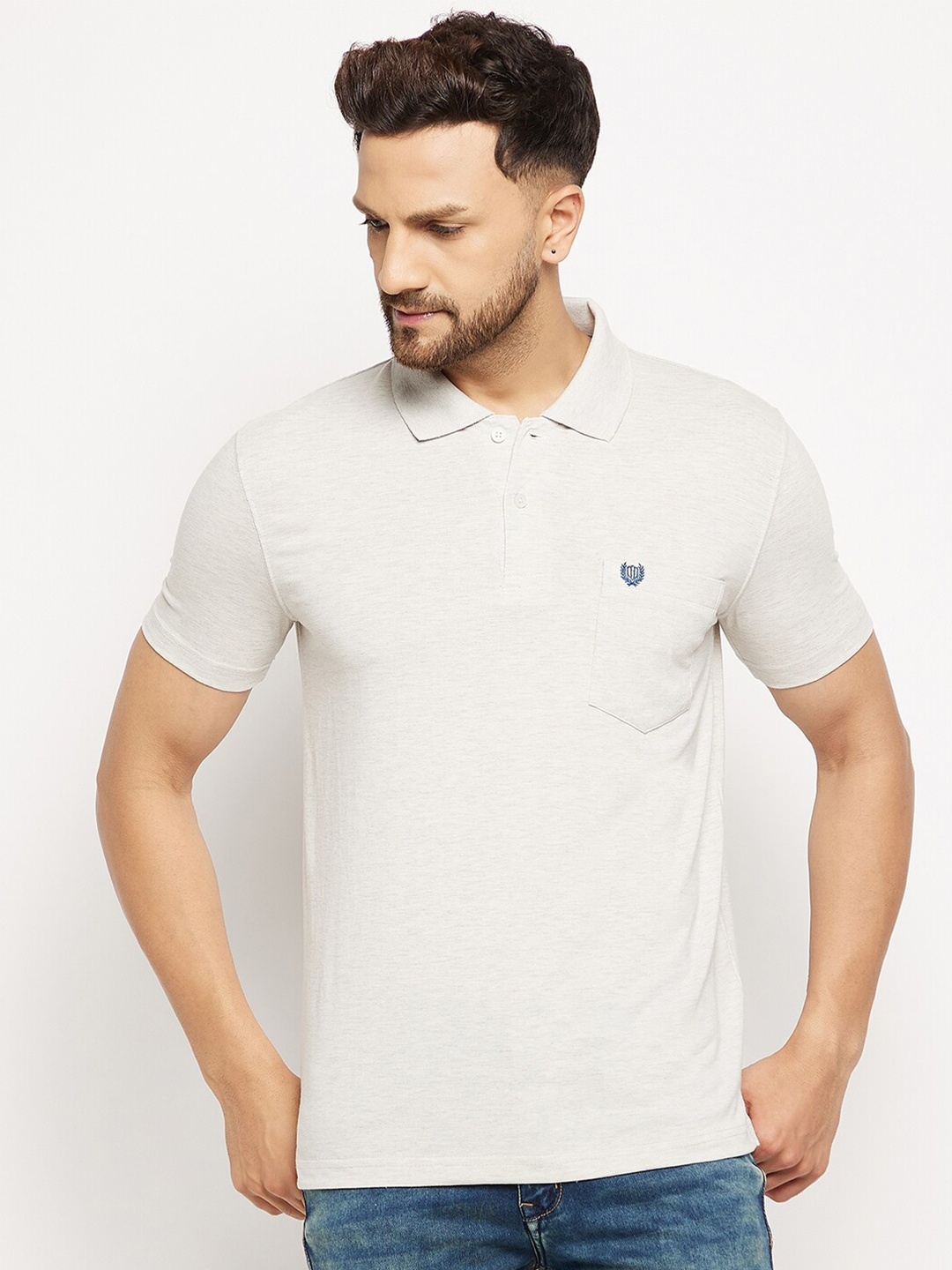 

Duke Men Off-White Solid Polo Collar Cotton T-shirt