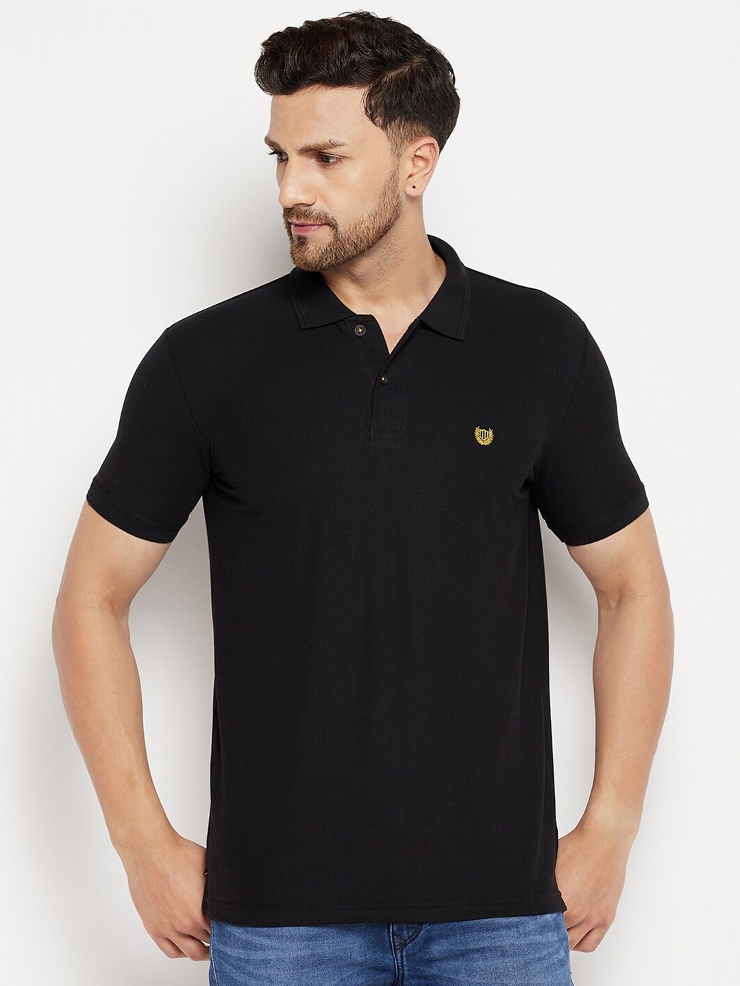 

Duke Men Black Polo Collar Slim Fit Cotton T-shirt