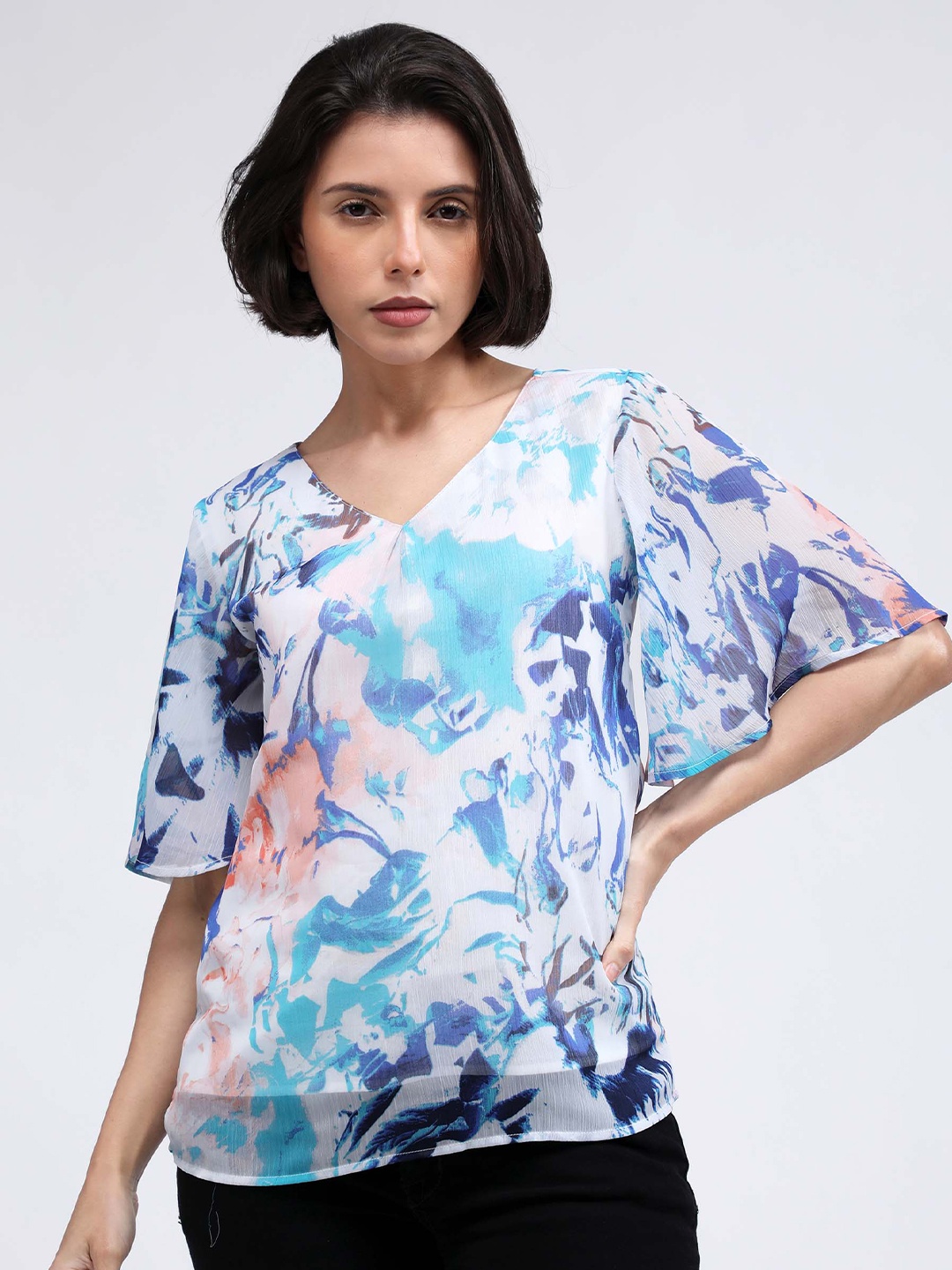 

IDK Blue Printed Chiffon Top