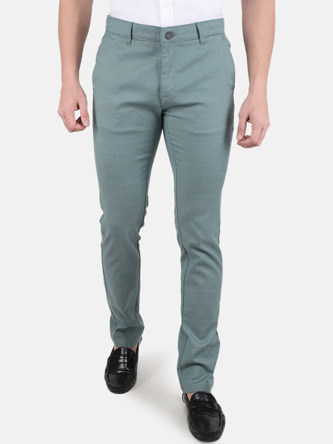 

Monte Carlo Men Green Checked Relaxed Skinny Fit Easy Wash Trousers