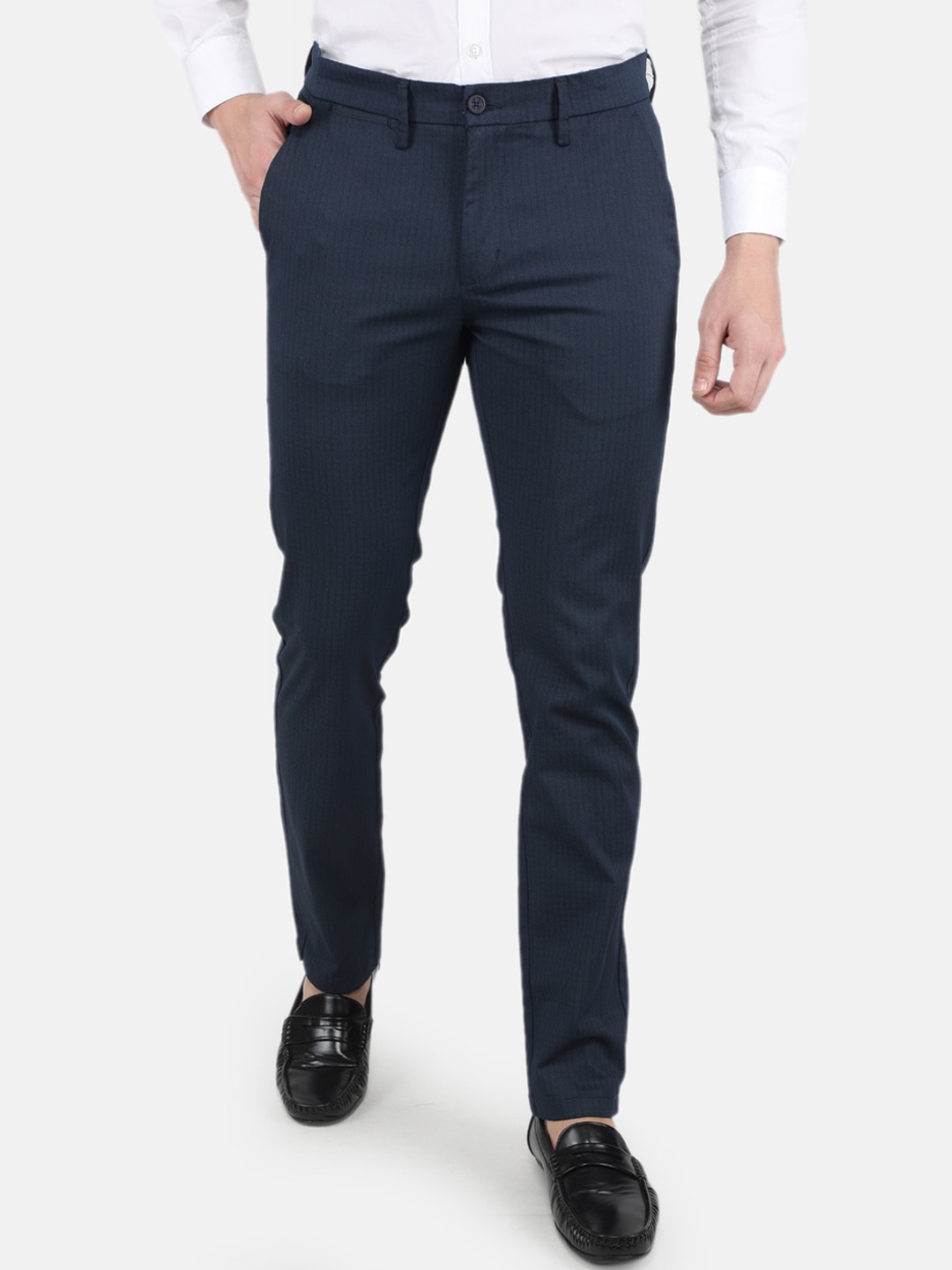 

Monte Carlo Men Navy Blue Relaxed Skinny Fit Easy Wash Formal Trousers