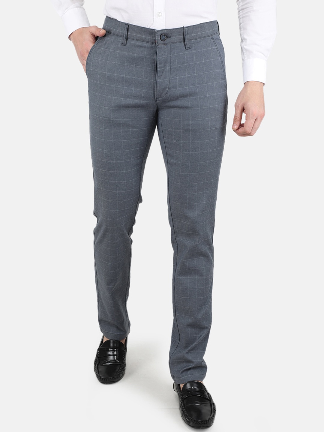 

Monte Carlo Men Blue Checked Relaxed Skinny Fit Easy Wash Trousers