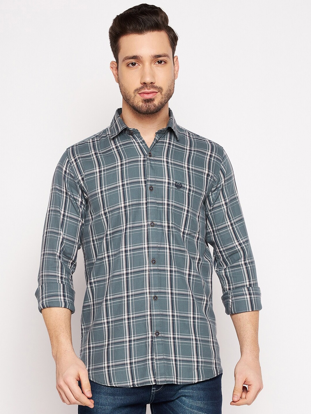 

Duke Men Green Slim Fit Tartan Checked Cotton Casual Shirt