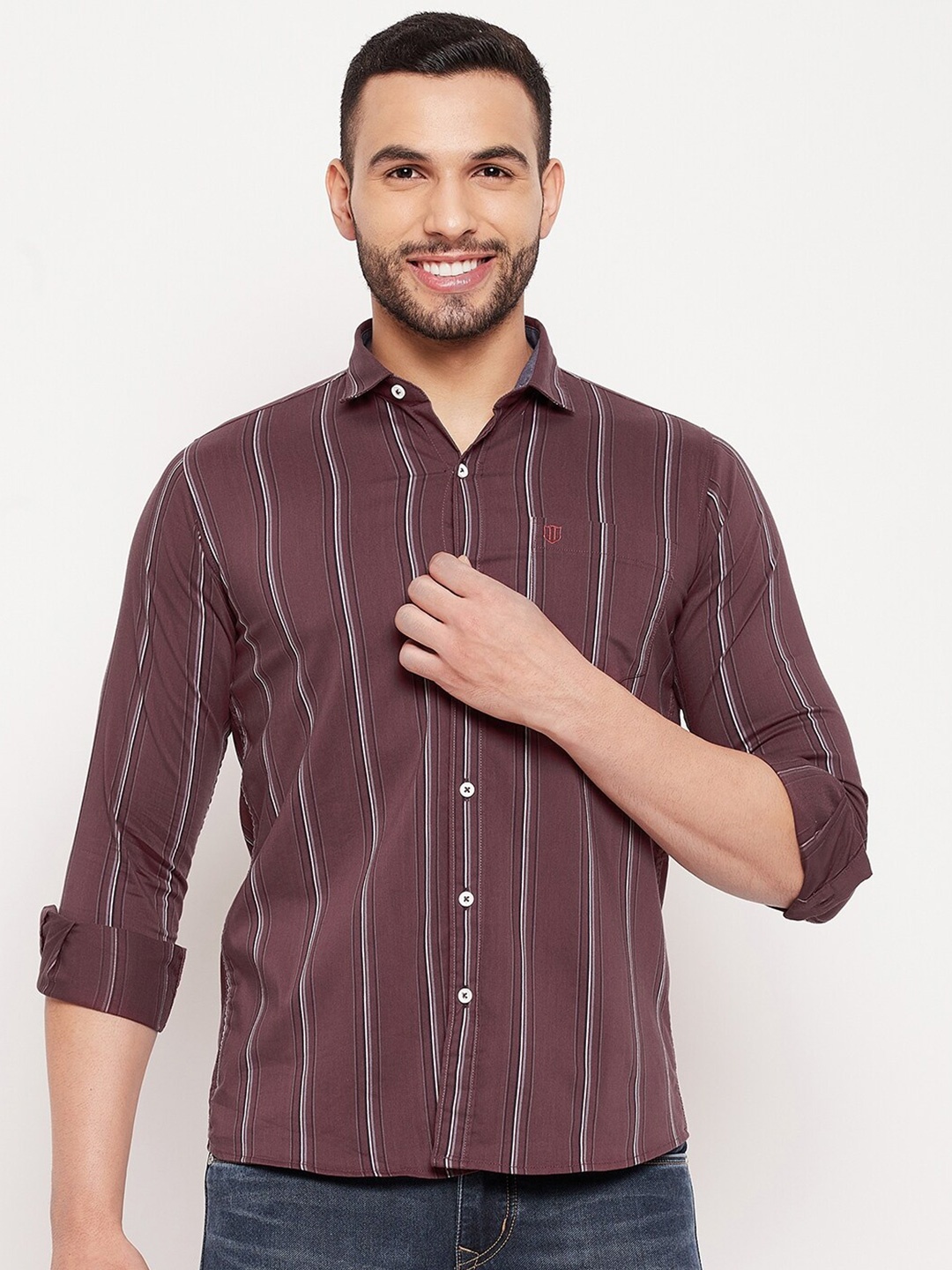 

Duke Men Maroon Slim Fit Striped Cotton Casual Shirt