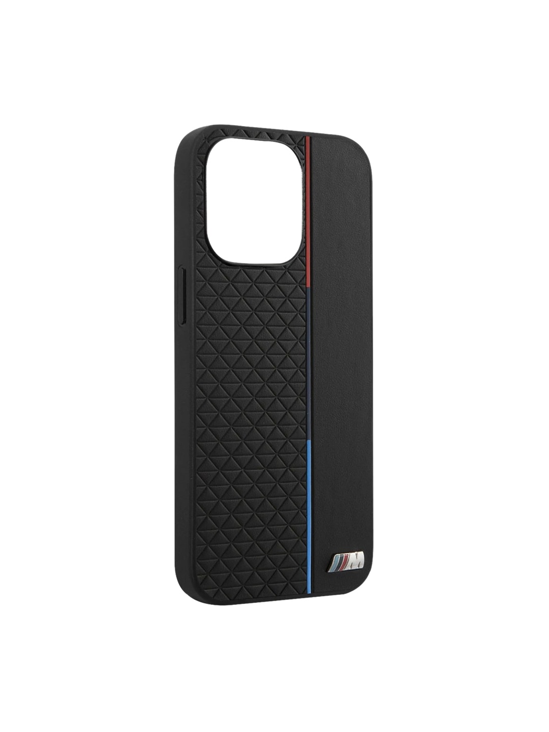 

TREEMODA Black Vertical Tricolor Stripe Metal Logo Apple iPhone 14 Pro Back Case