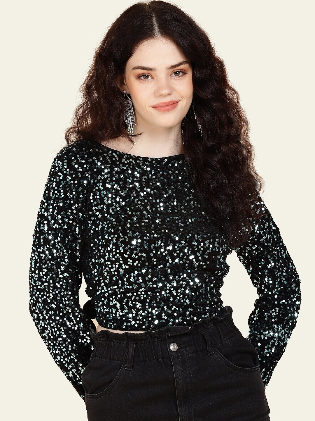 

DressBerry Blue Embellished Velvet Top