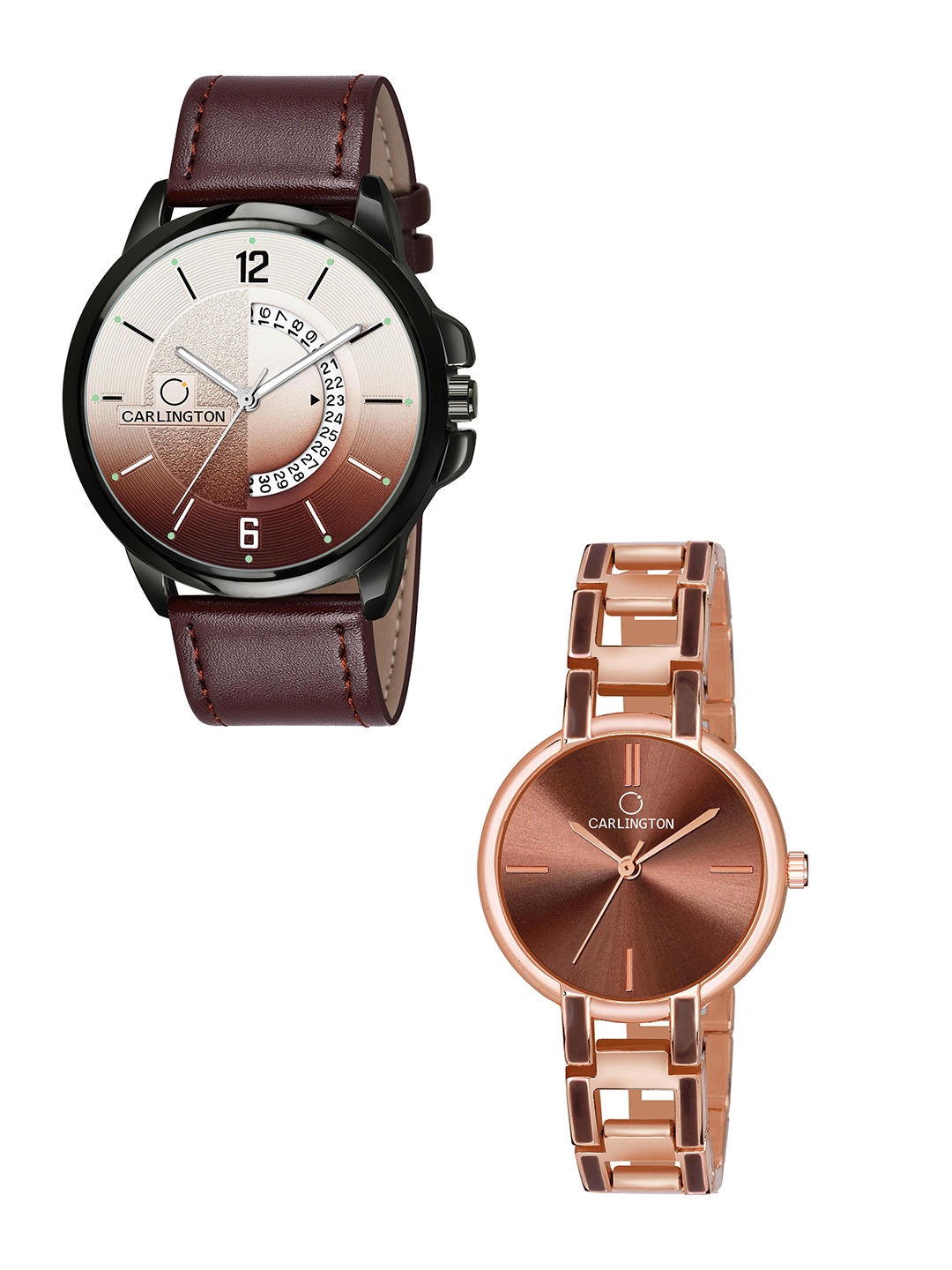 

CARLINGTON Brown Dial & Brown Leather Straps Analogue Couple Watches - CT1030