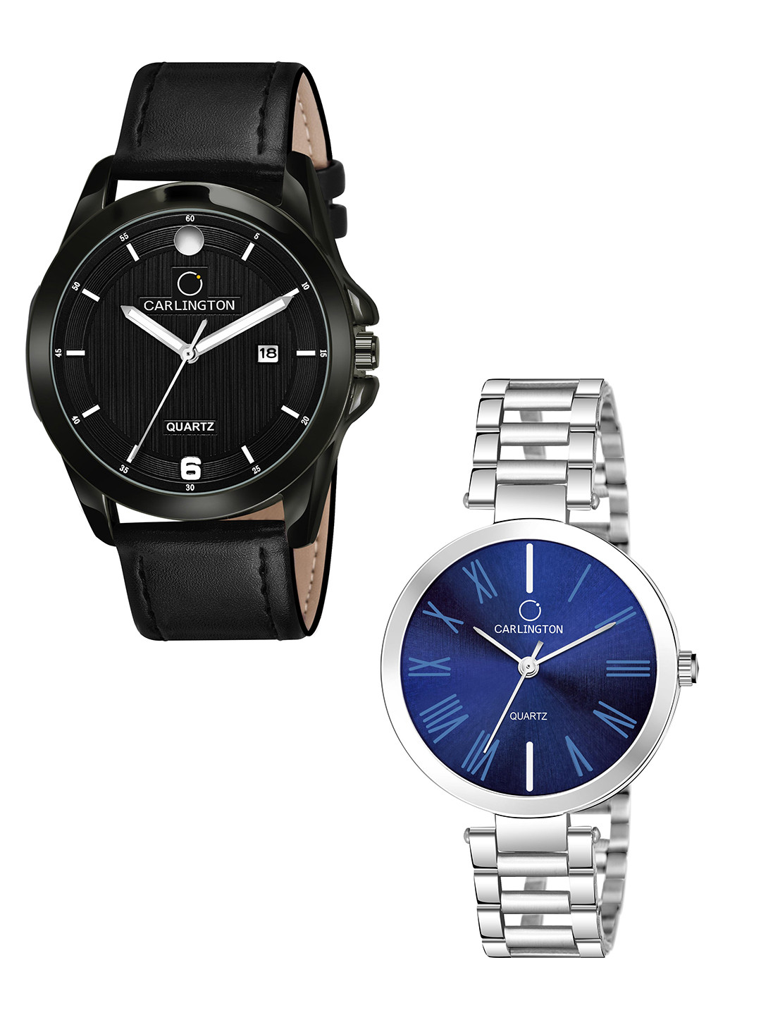 

CARLINGTON Black Dial & Black Leather Straps Analogue Couple Watches - CT1040