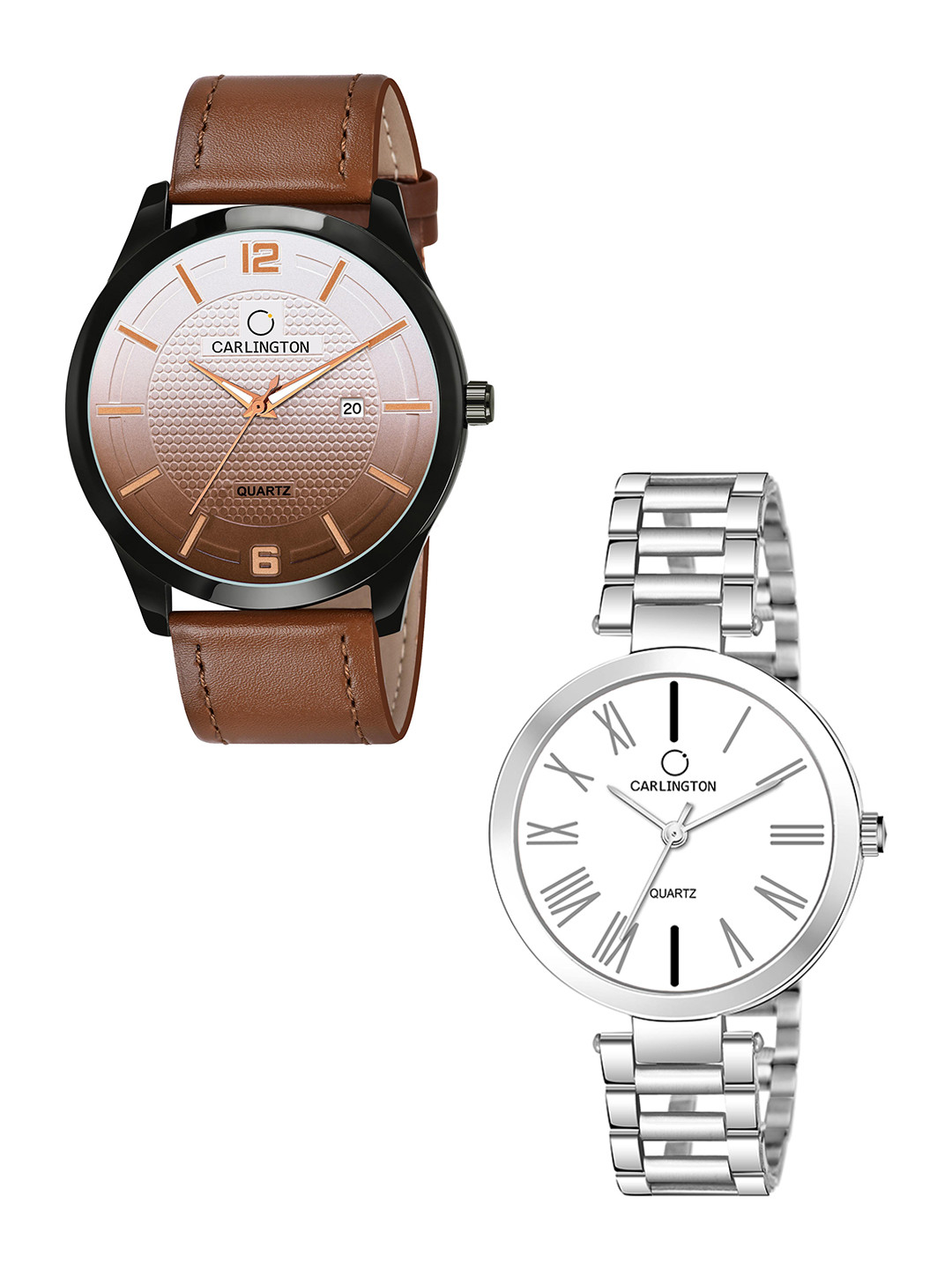 

CARLINGTON Brown Dial & Brown Leather Straps Analogue Couple Watches - CT1010
