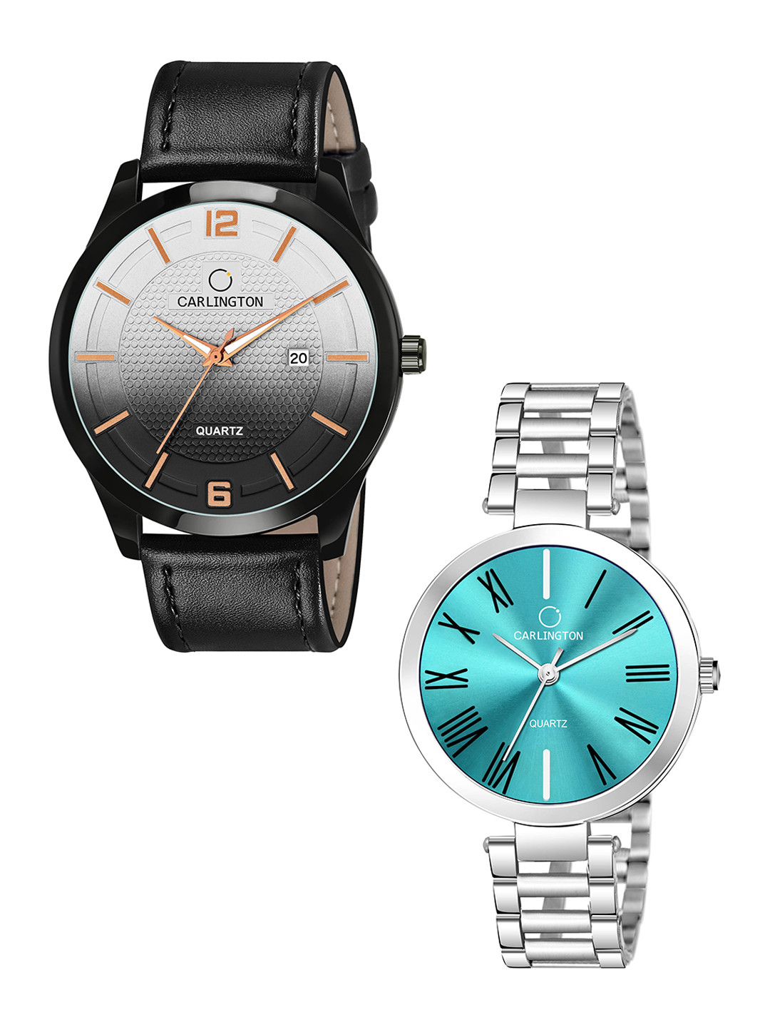 

CARLINGTON Black Dial & Black Leather Straps Analogue Couple Watches - CT1010
