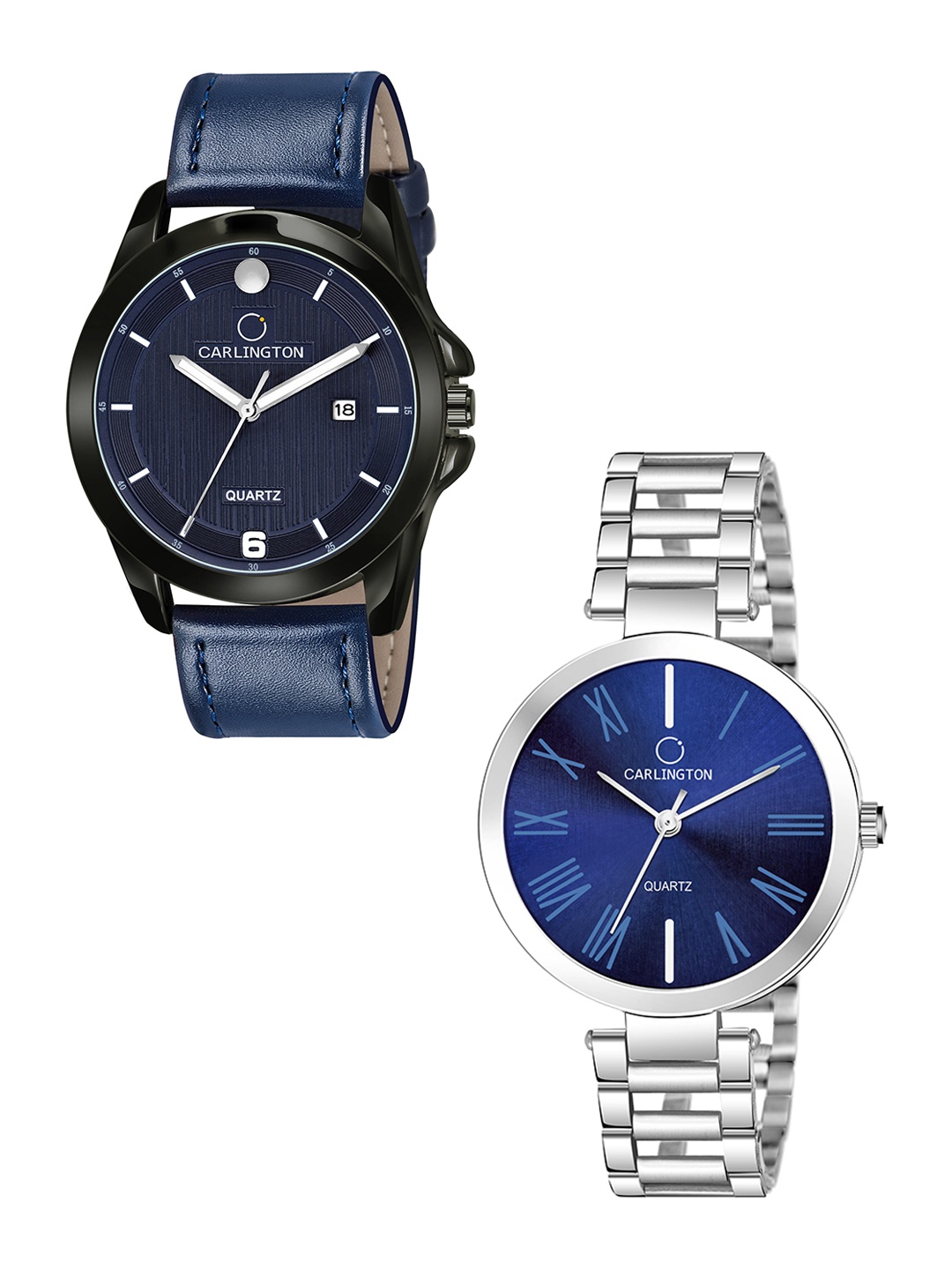 

CARLINGTON Blue Dial & Blue Leather Straps Analogue Couple Watches - CT1040