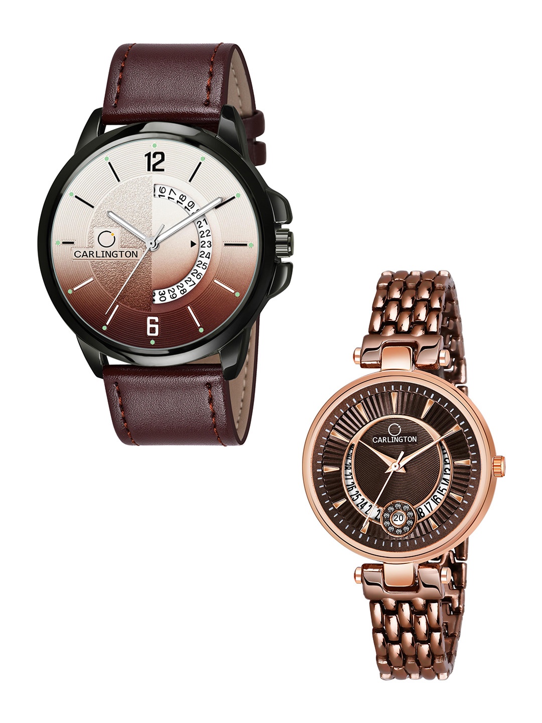 

CARLINGTON Brown Dial & Brown Leather Straps Analogue Couple Watches - CT1030