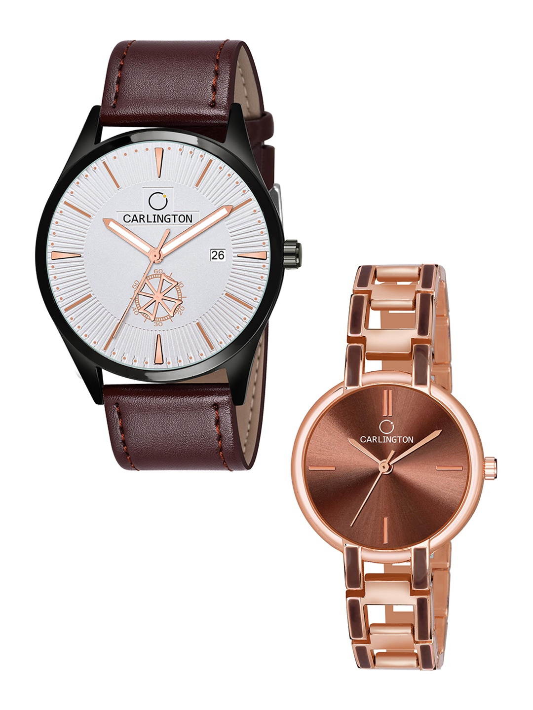 

CARLINGTON White Printed Dial & Brown Leather Straps Analogue Watch - CT1020