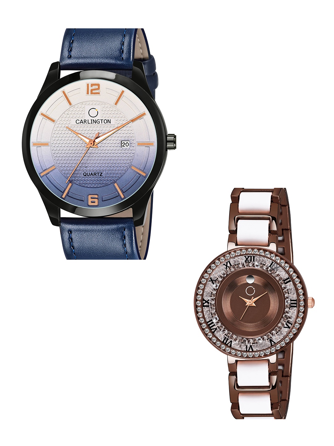 

CARLINGTON Blue Dial & Blue Leather Straps Analogue Couple Watches - CT1010