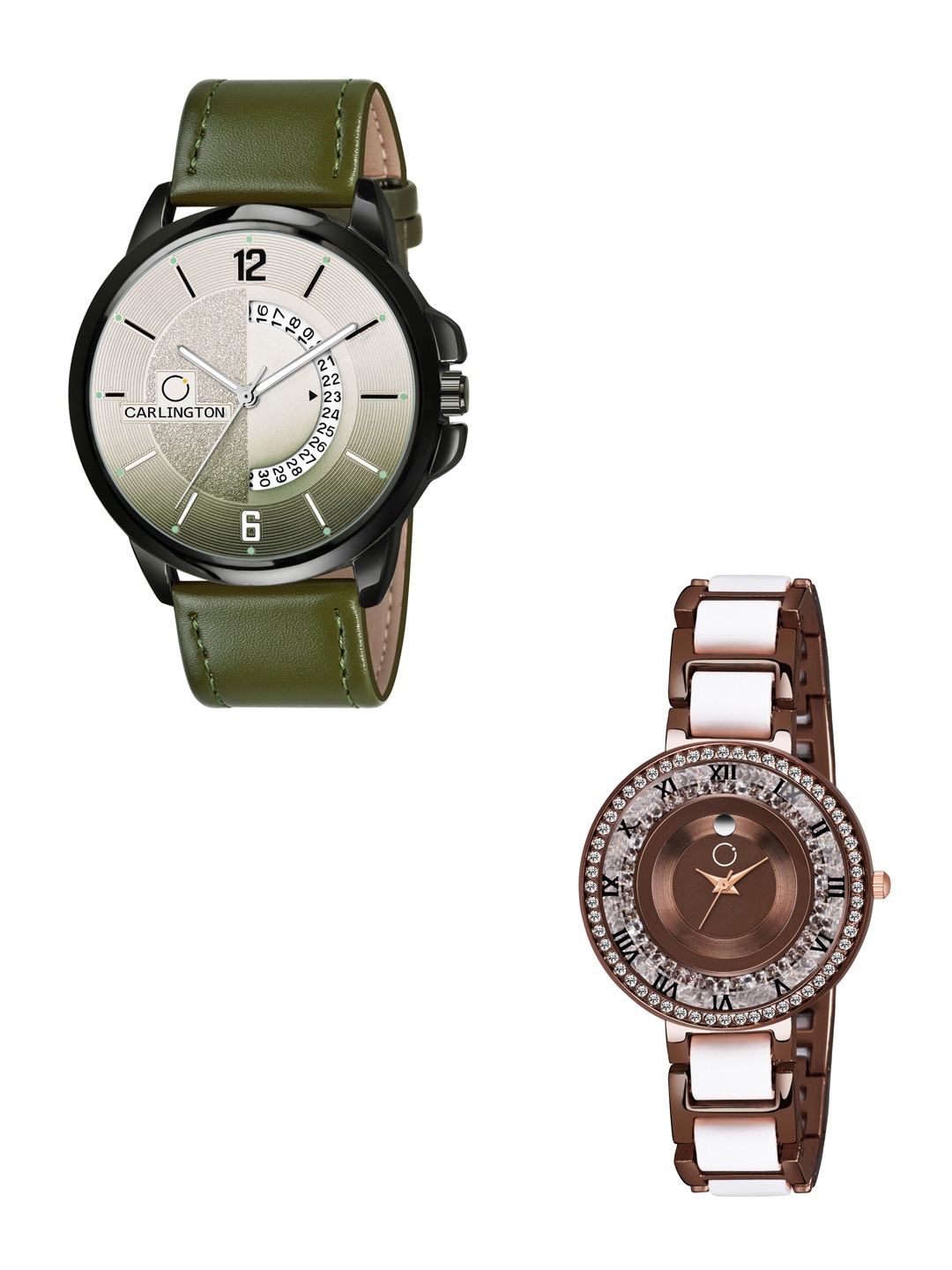 

CARLINGTON Green Dial & Green Leather Straps Analogue Couple Watches - CT1030