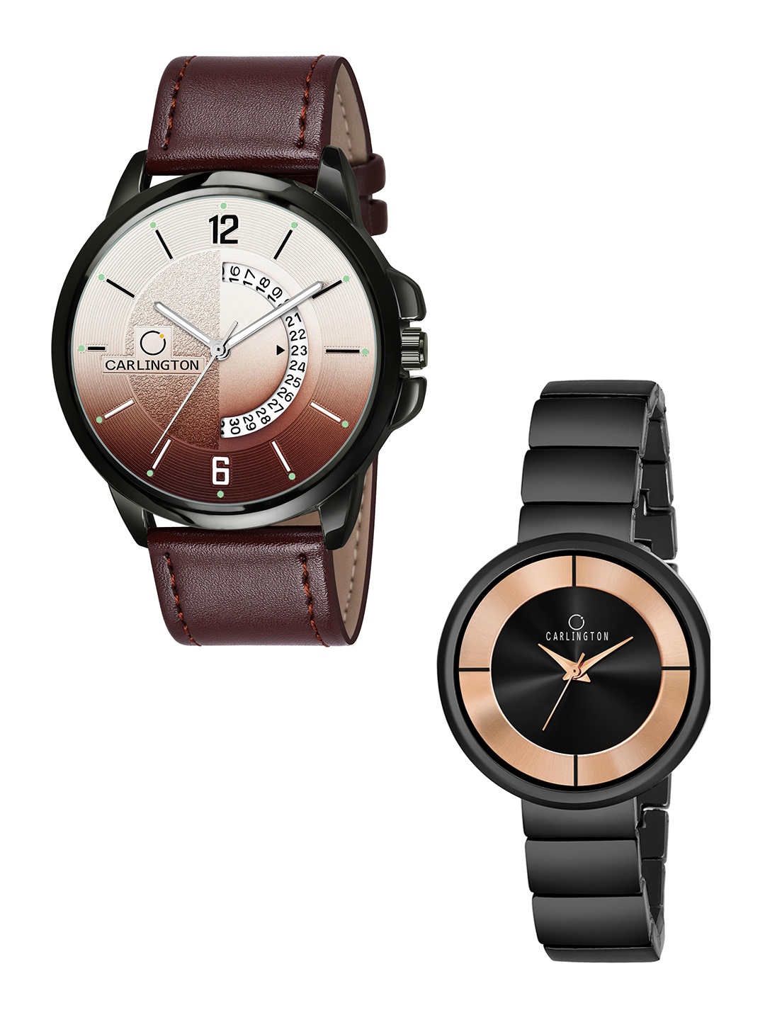 

CARLINGTON Brown Dial & Brown Leather Straps Analogue Couple Watches - CT1030